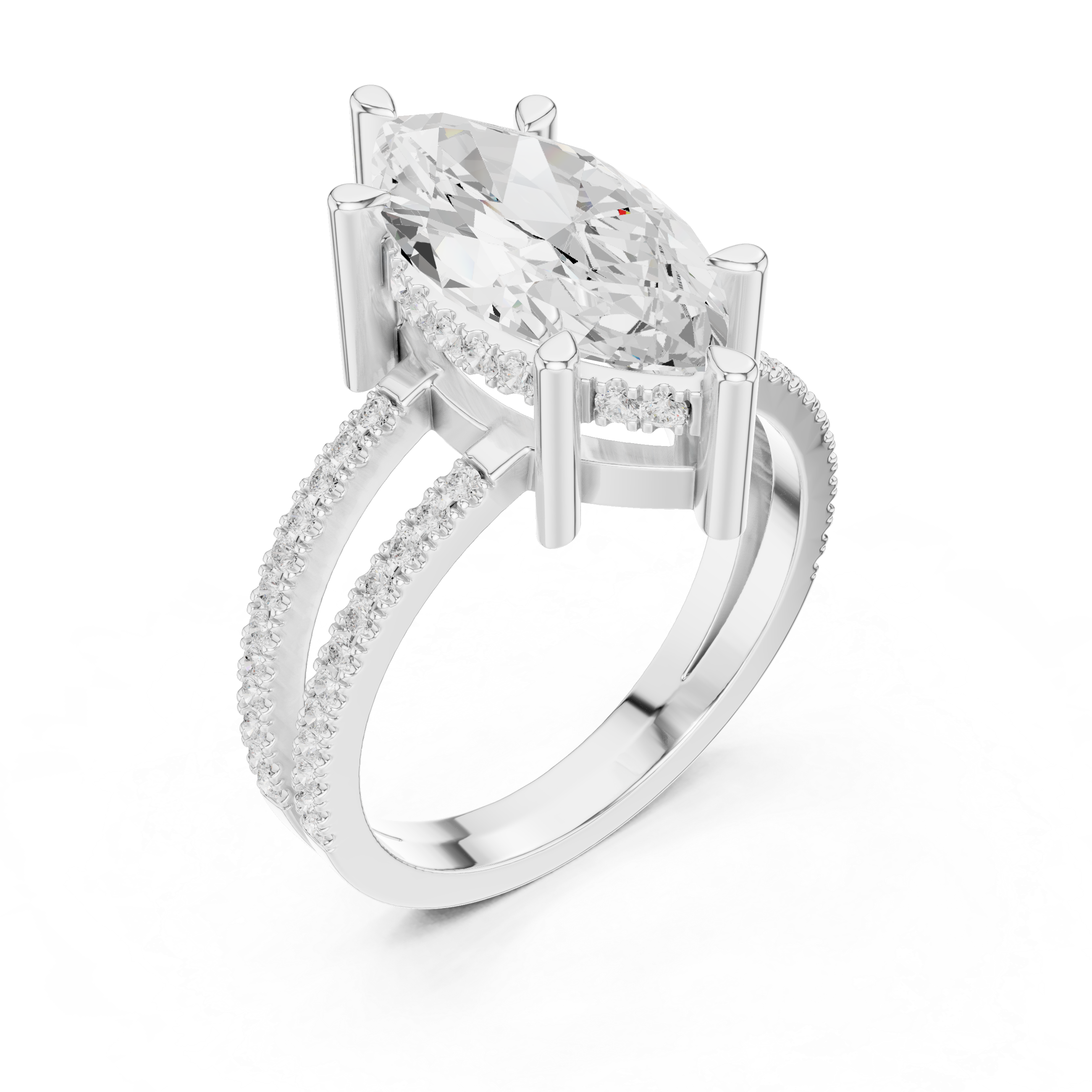 Marquise Cut Double Band Pavé Engagement Ring