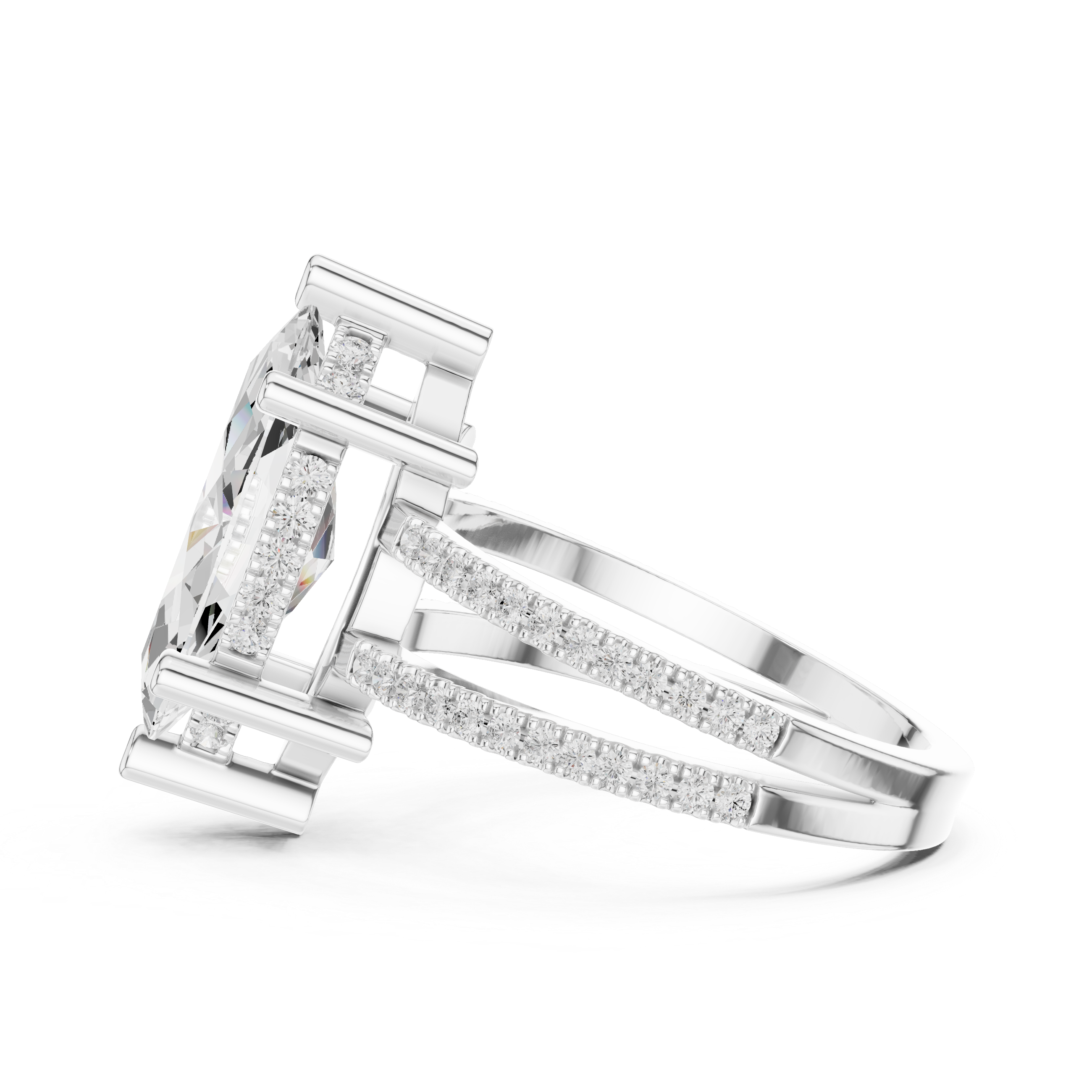 Marquise Cut Double Band Pavé Engagement Ring
