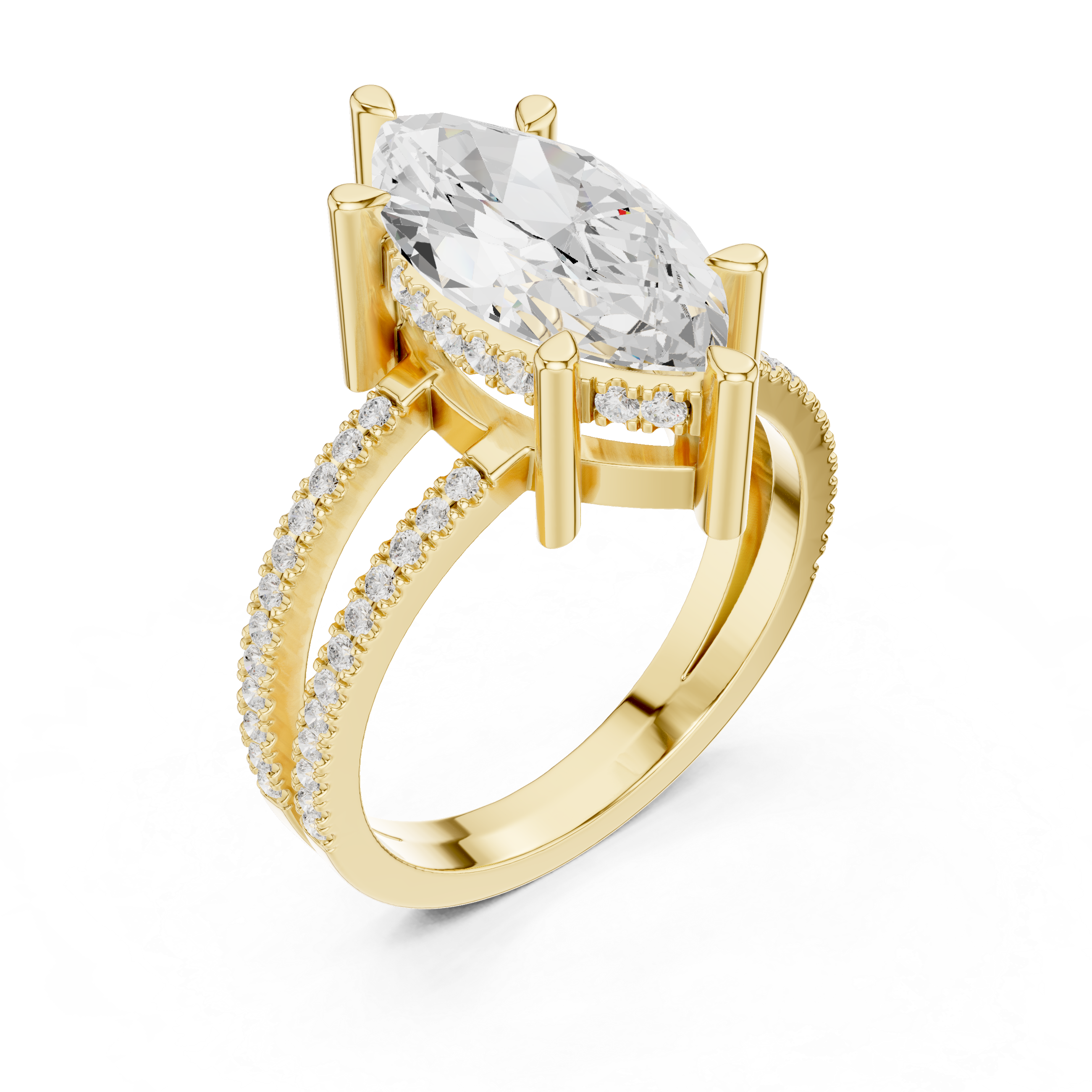 Marquise Cut Double Band Pavé Engagement Ring