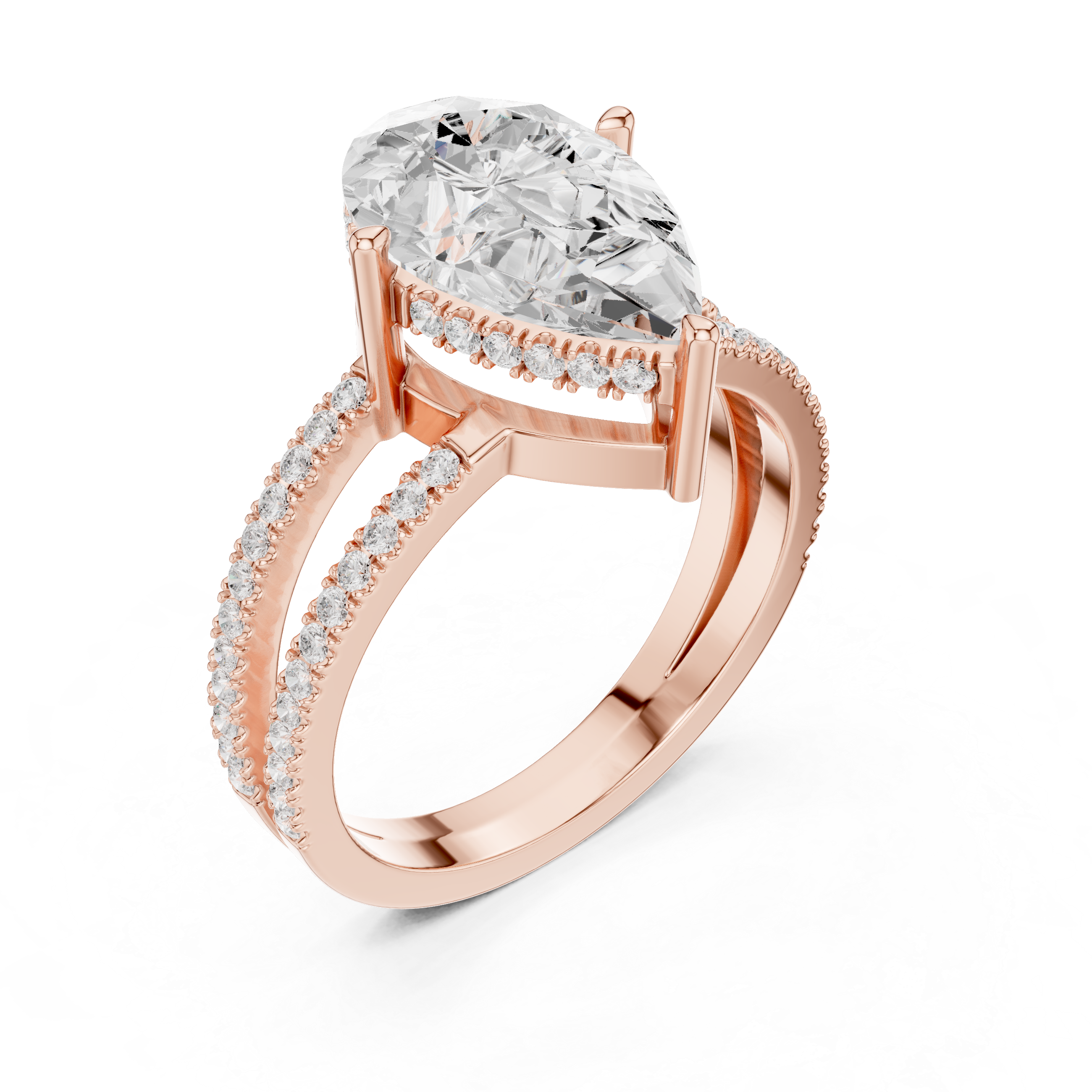 Pear Cut Double Band Pavé Engagement Ring