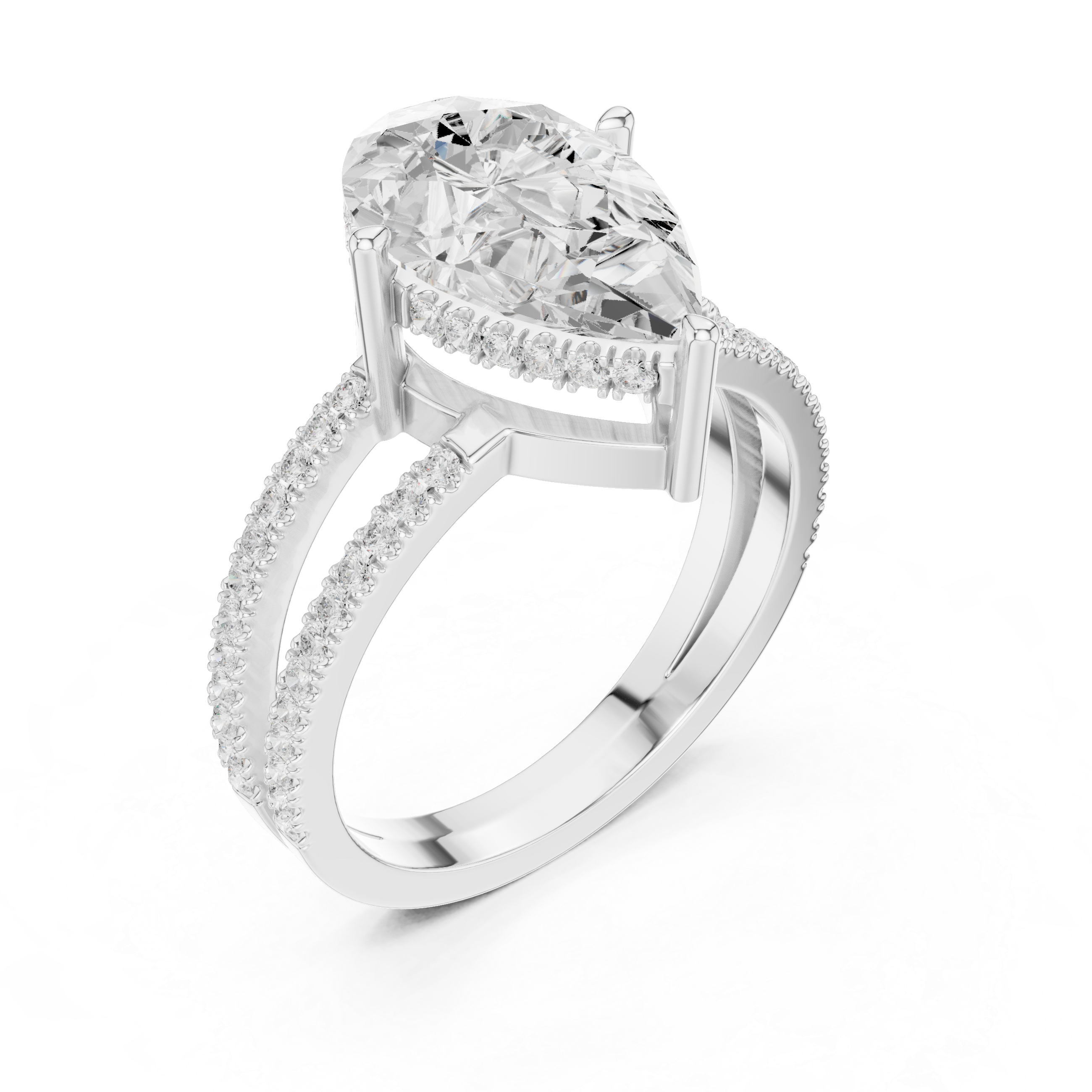 Pear Cut Double Band Pavé Engagement Ring