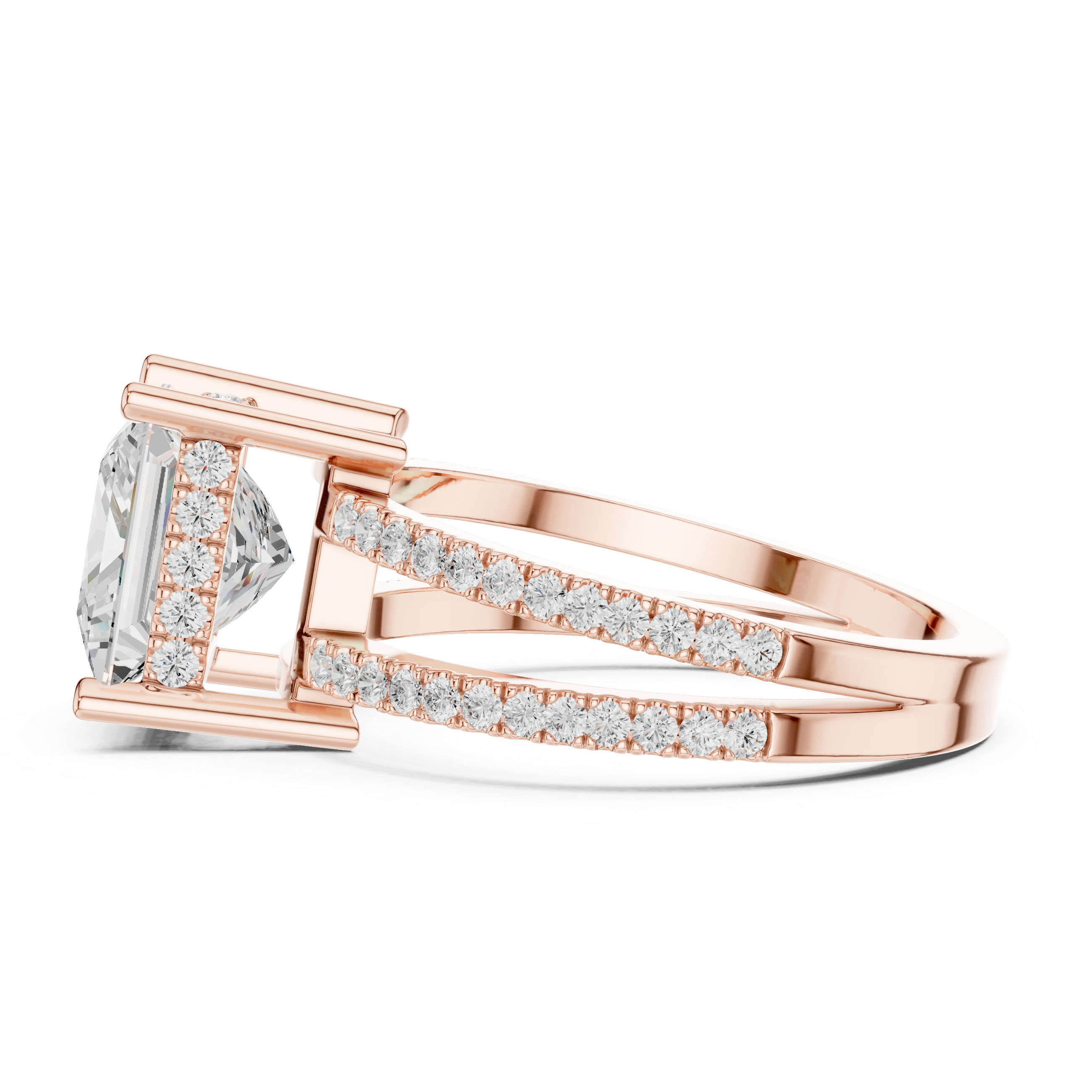 Princess Cut Split Shank Diamond Engagement Ring in Gold