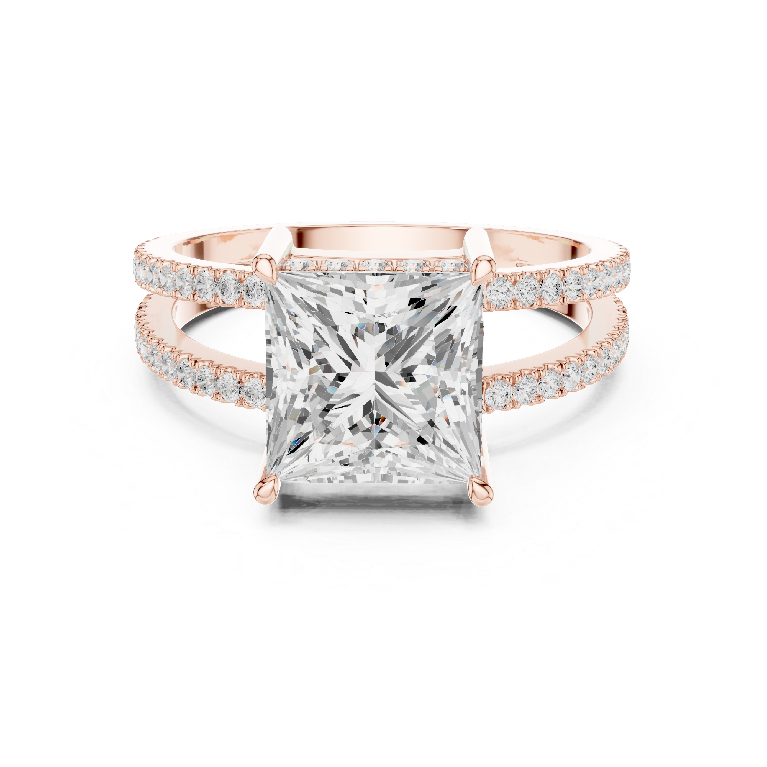 Princess Cut Split Shank Diamond Engagement Ring in Gold