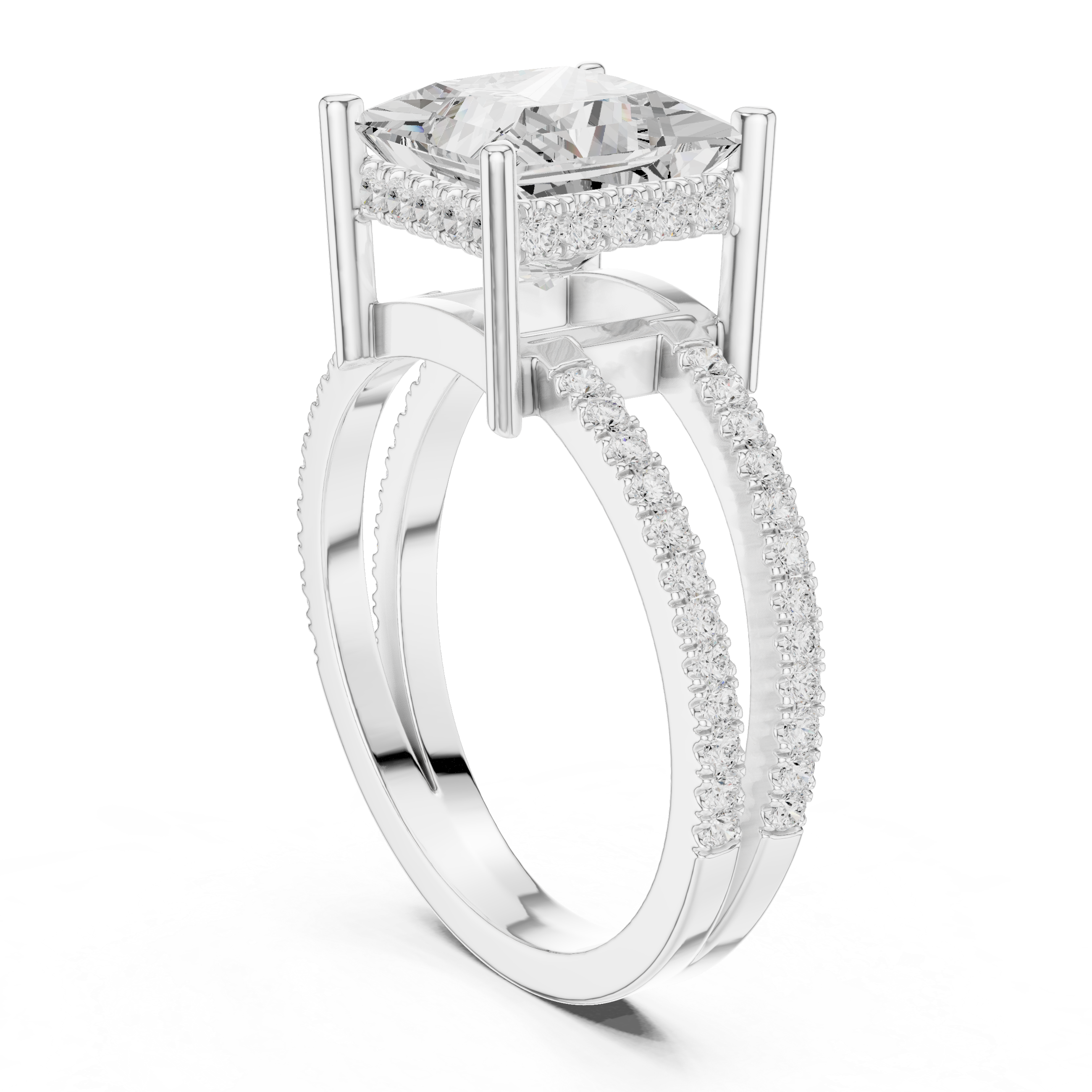 Princess Cut Split Shank Diamond Engagement Ring in Gold