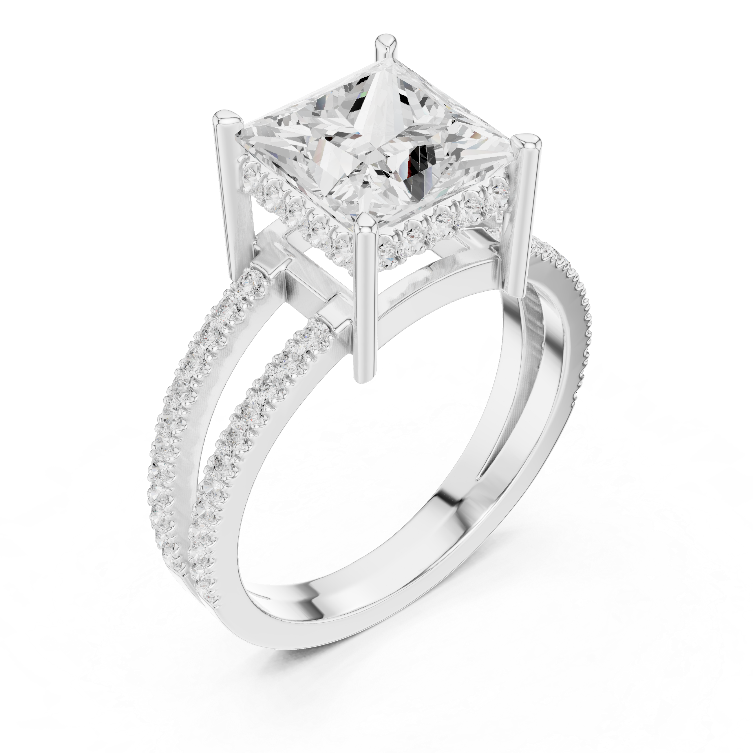 Princess Cut Split Shank Diamond Engagement Ring in Gold