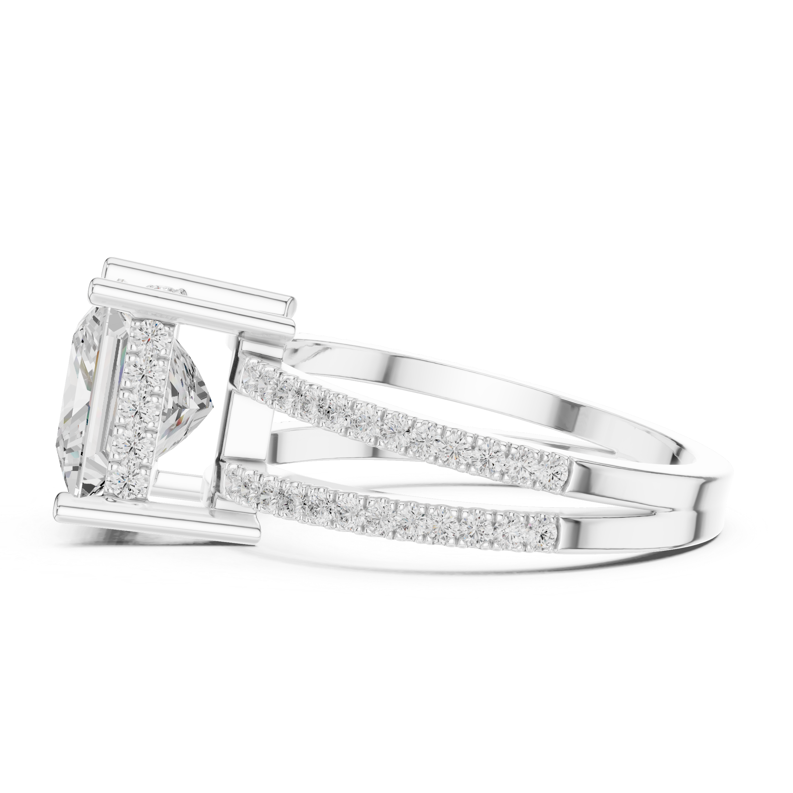 Princess Cut Split Shank Diamond Engagement Ring in Gold