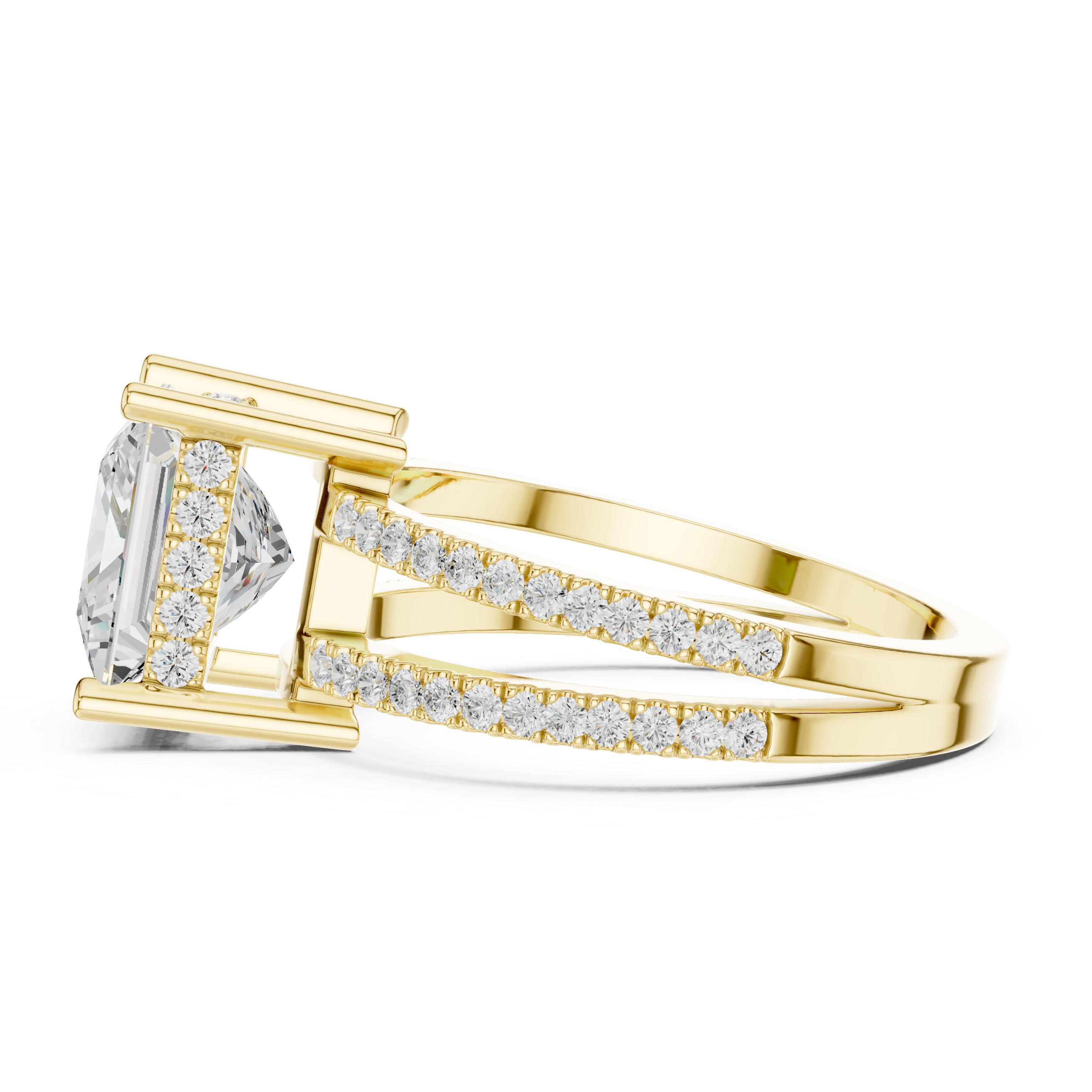 Princess Cut Split Shank Diamond Engagement Ring in Gold