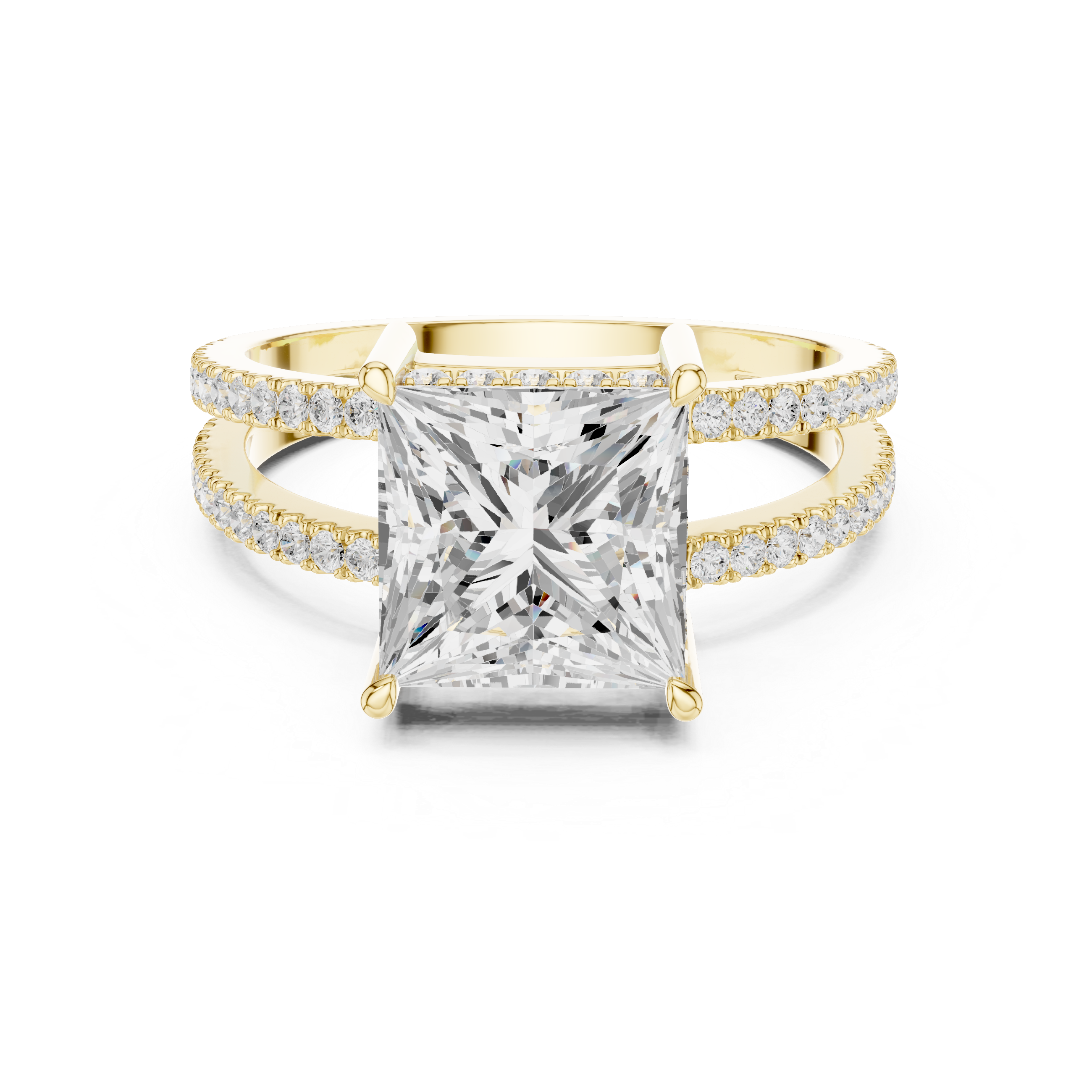 Princess Cut Split Shank Diamond Engagement Ring in Gold