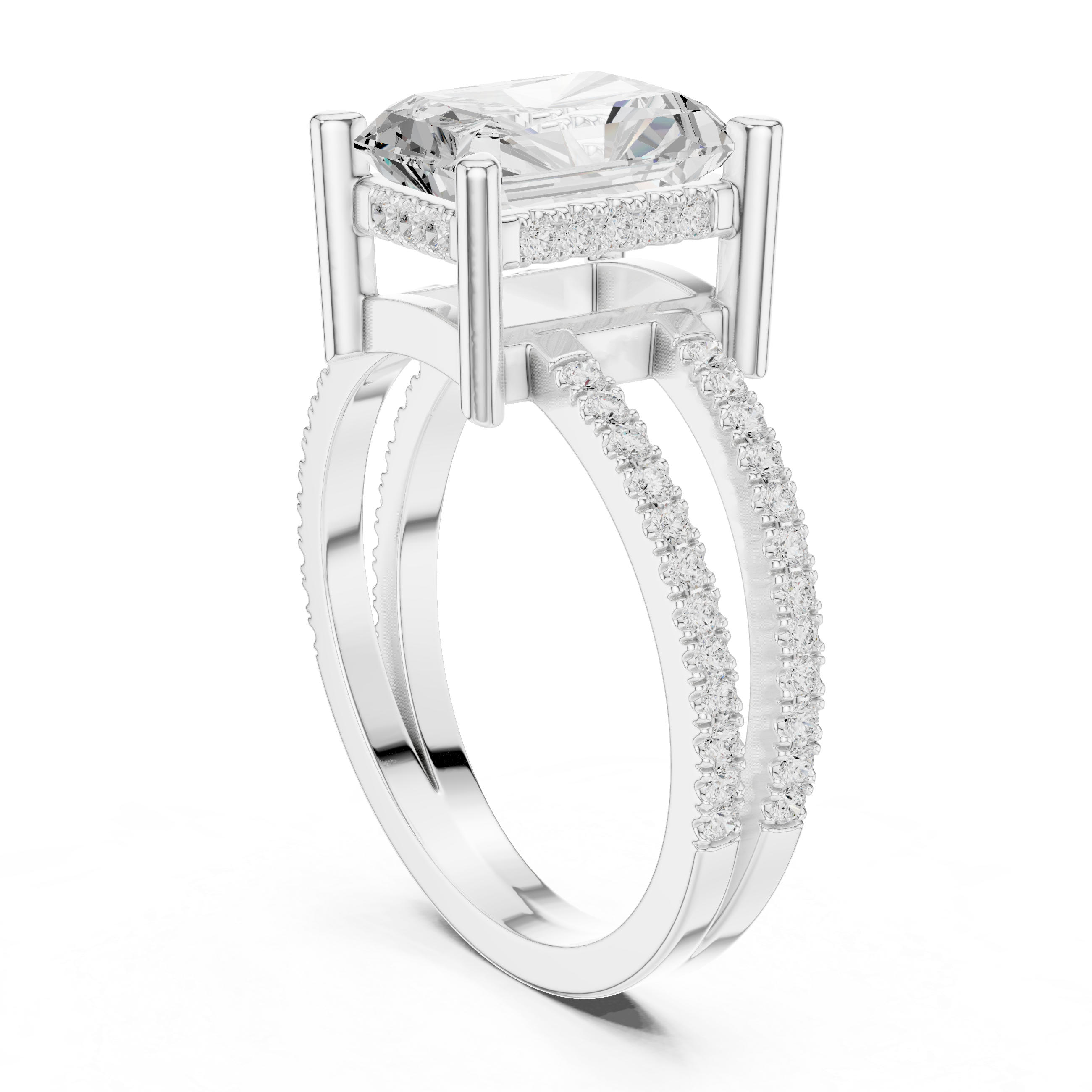 Radiant Cut Split Shank Diamond Engagement Ring in Gold