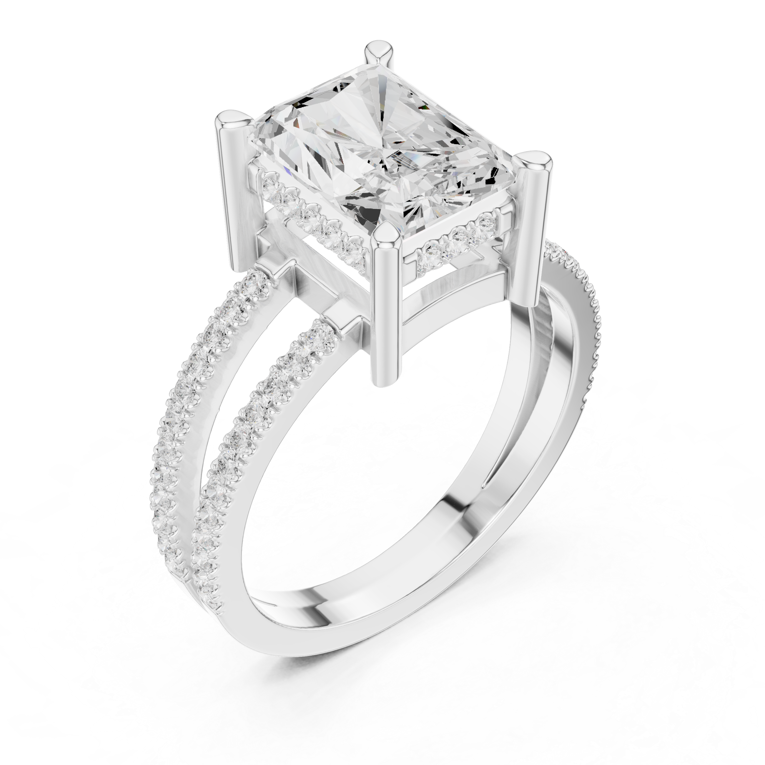 Radiant Cut Split Shank Diamond Engagement Ring in Gold