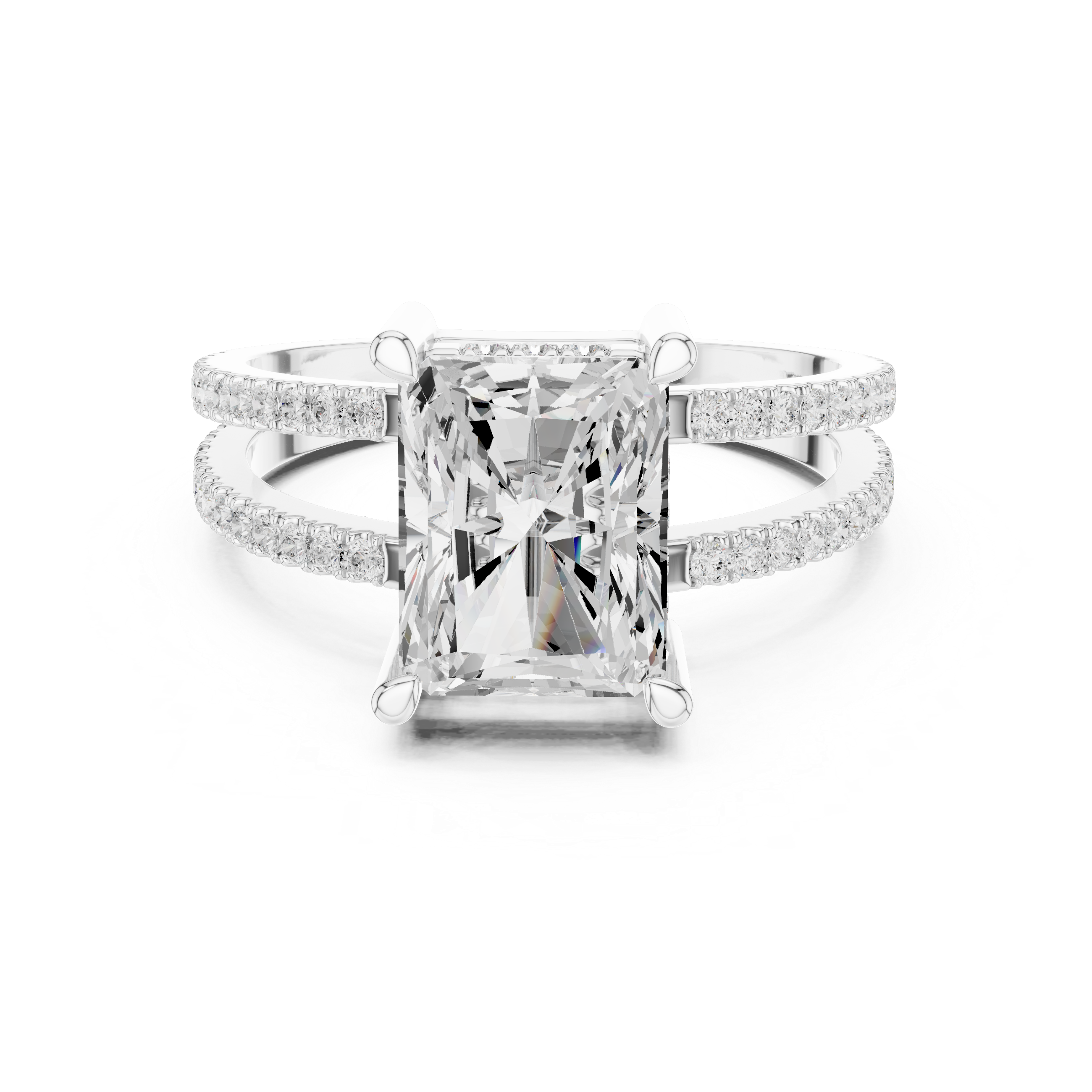 Radiant Cut Split Shank Diamond Engagement Ring in Gold