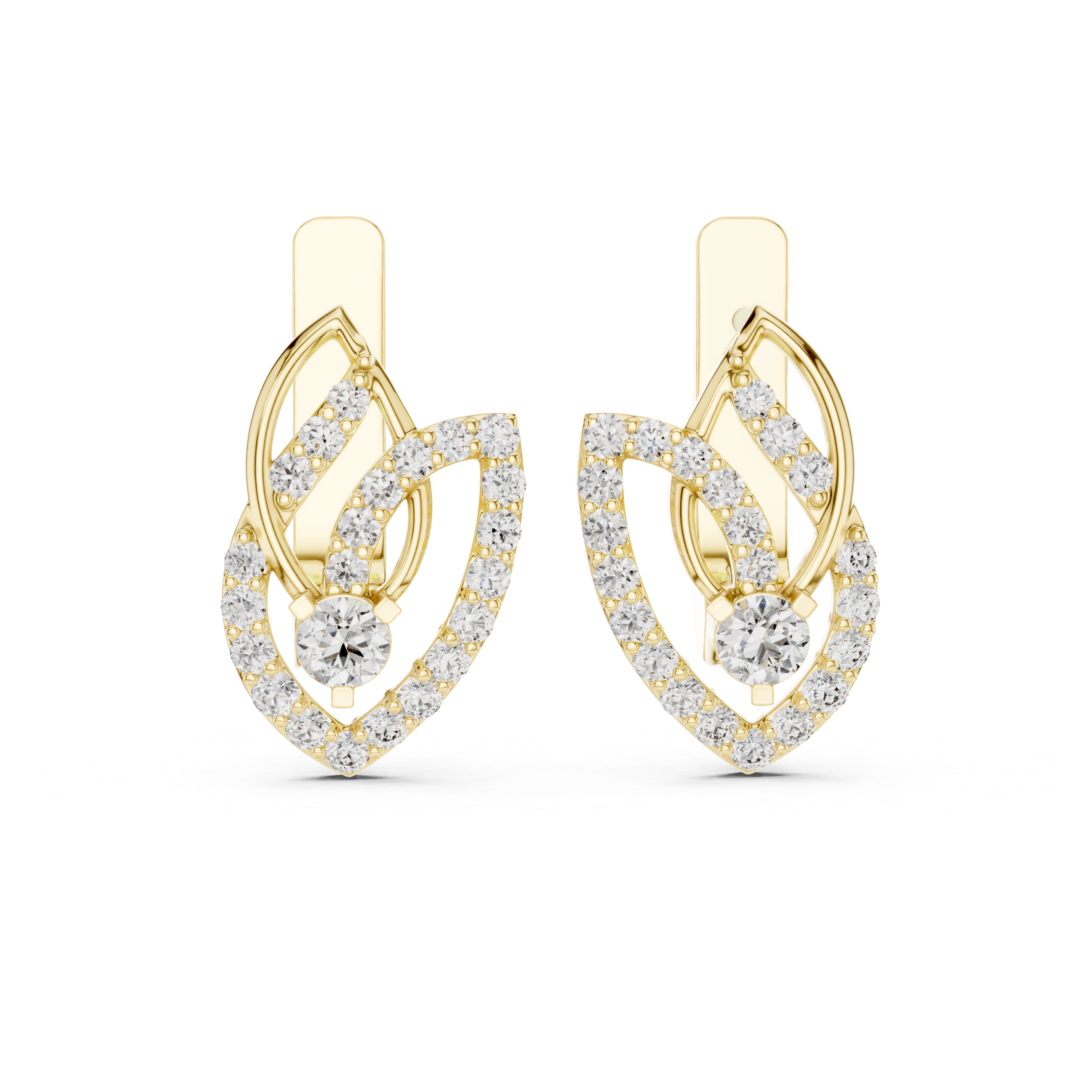 Modern Double Layer Heart-Inspired Diamond Earrings