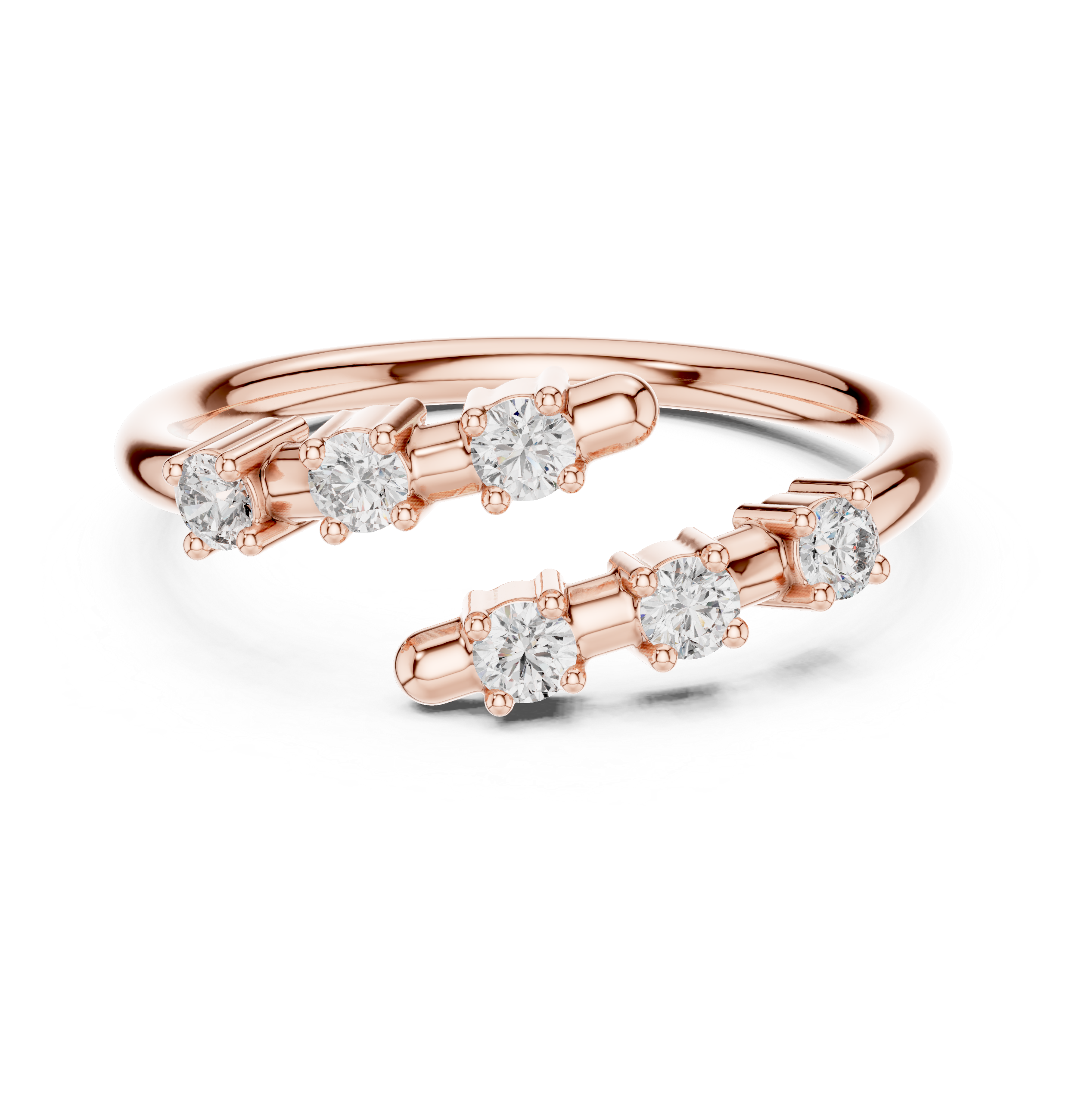 Open Wrap Diamond Bypass Ring with Round Brilliant Stones