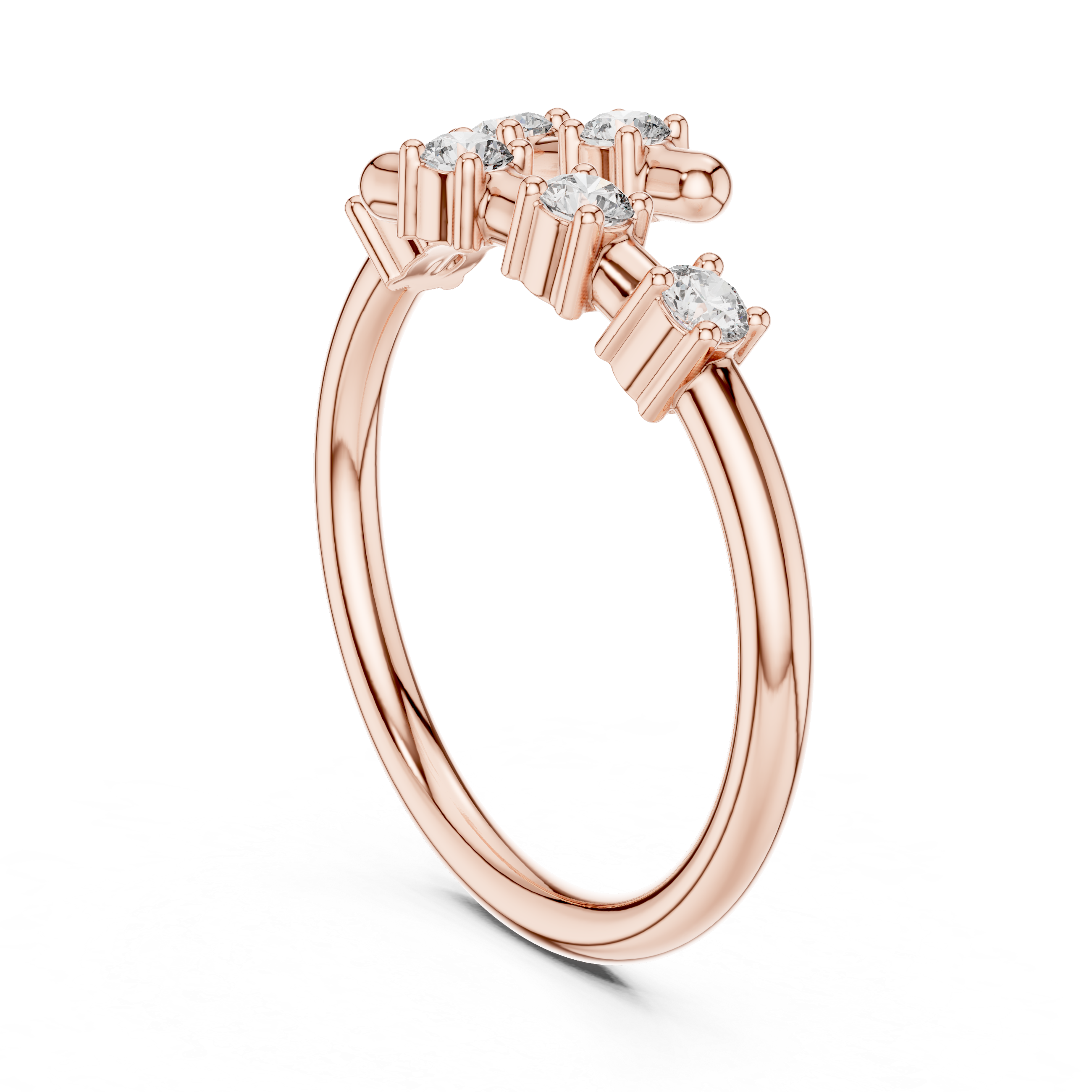 Open Wrap Diamond Bypass Ring with Round Brilliant Stones
