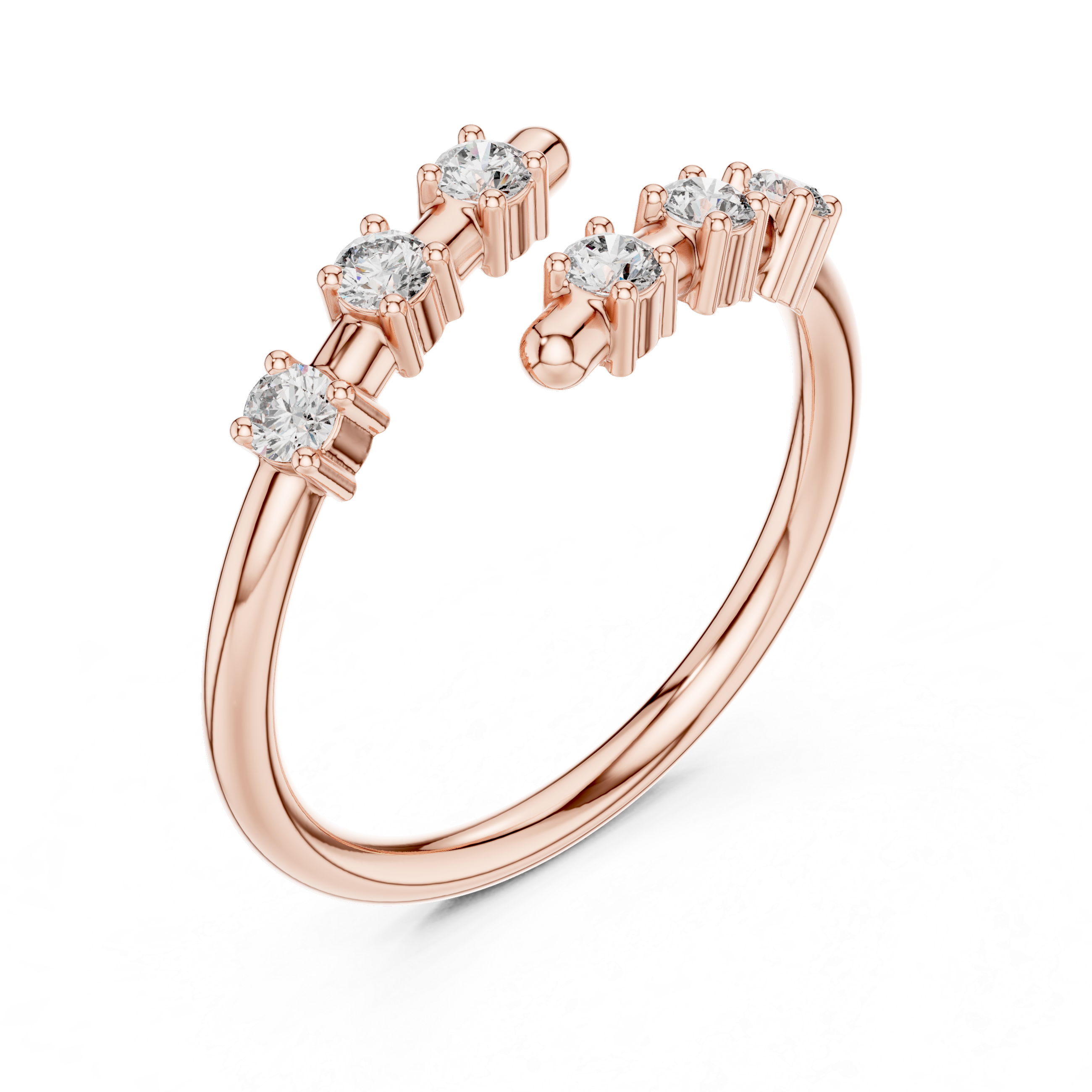 Open Wrap Diamond Bypass Ring with Round Brilliant Stones
