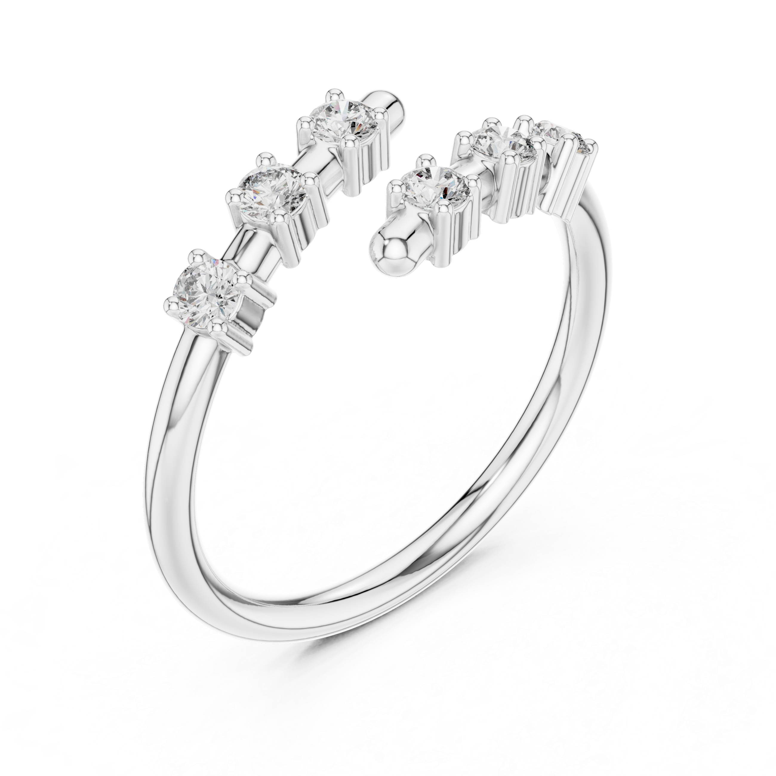 Open Wrap Diamond Bypass Ring with Round Brilliant Stones
