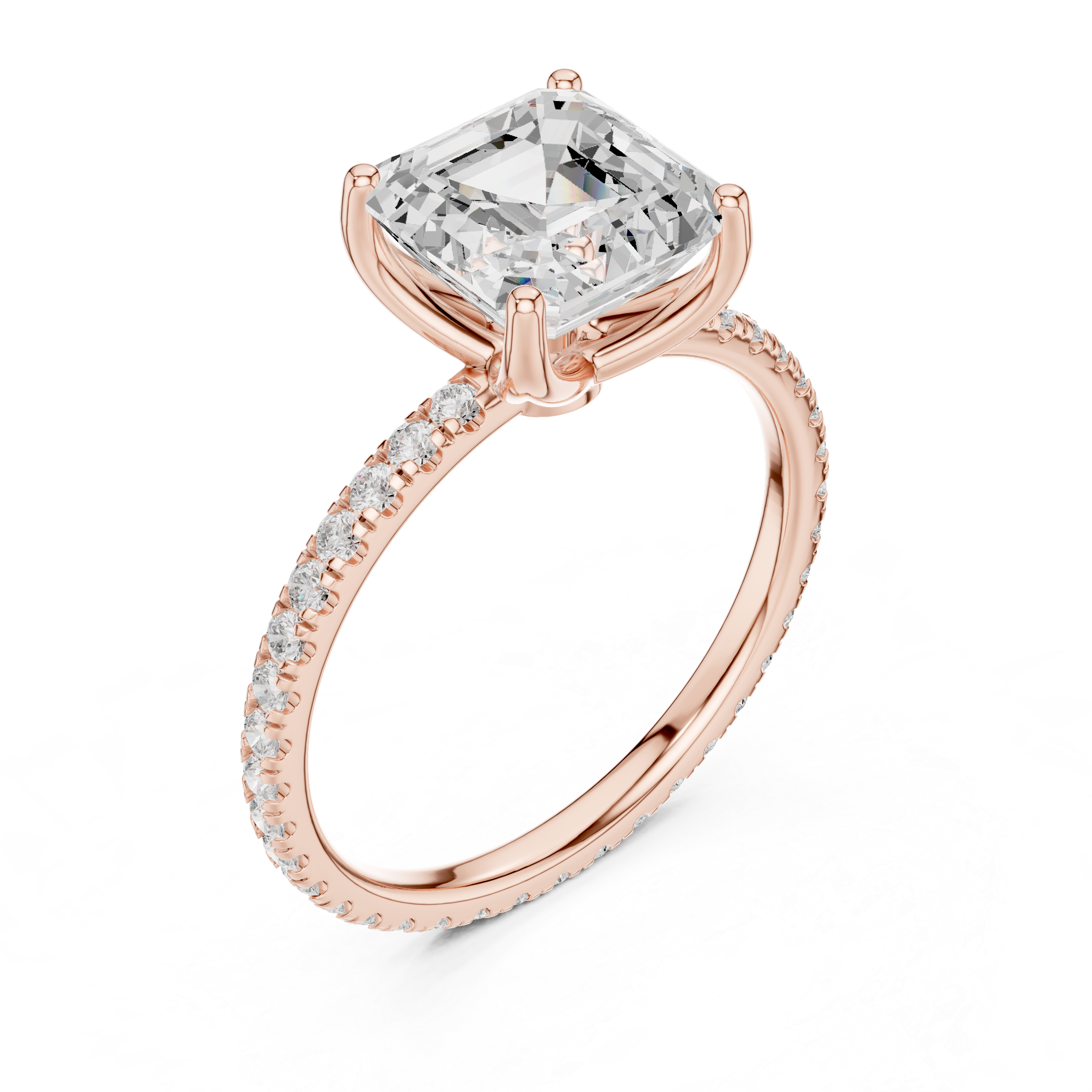 Asscher Cut Solitaire Engagement Ring with Pavé Diamond Band