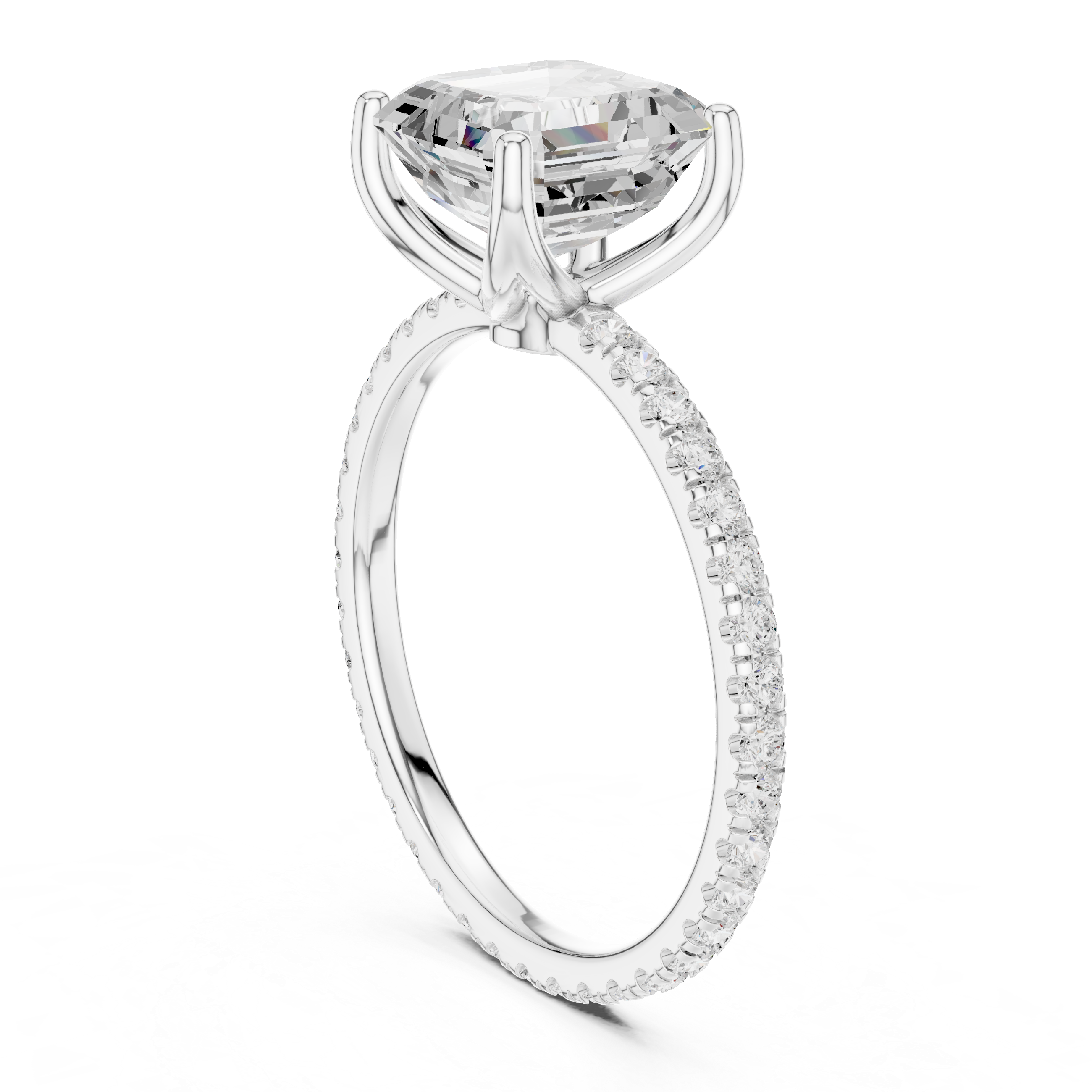 Asscher Cut Solitaire Engagement Ring with Pavé Diamond Band