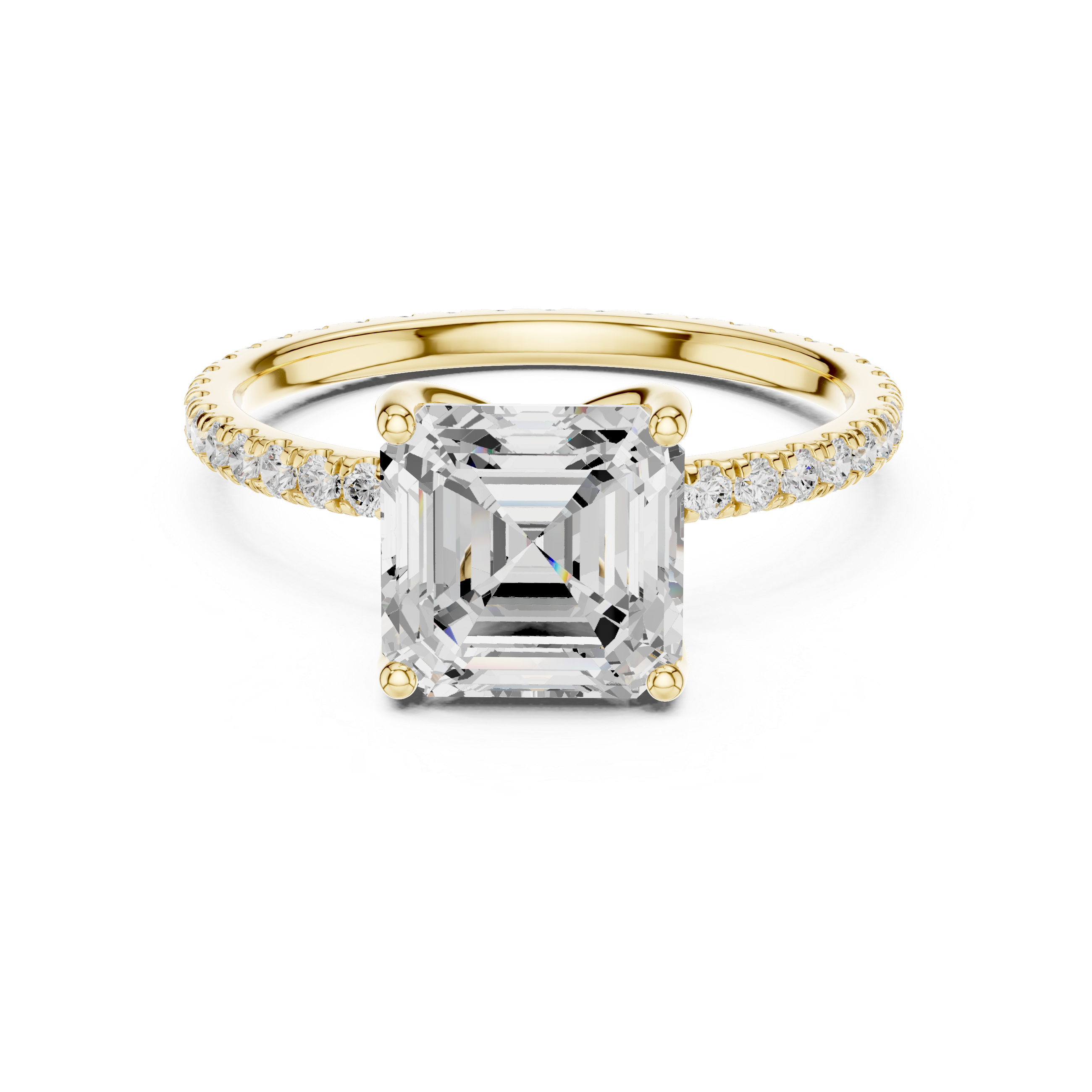 Asscher Cut Solitaire Engagement Ring with Pavé Diamond Band