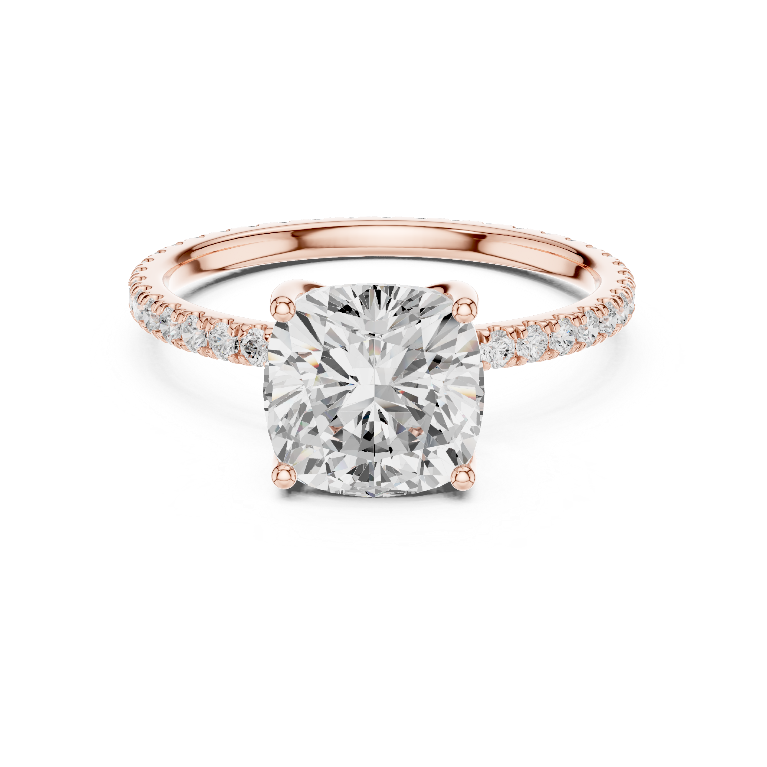 Cushion Cut Solitaire Engagement Ring with Pavé Diamond Band