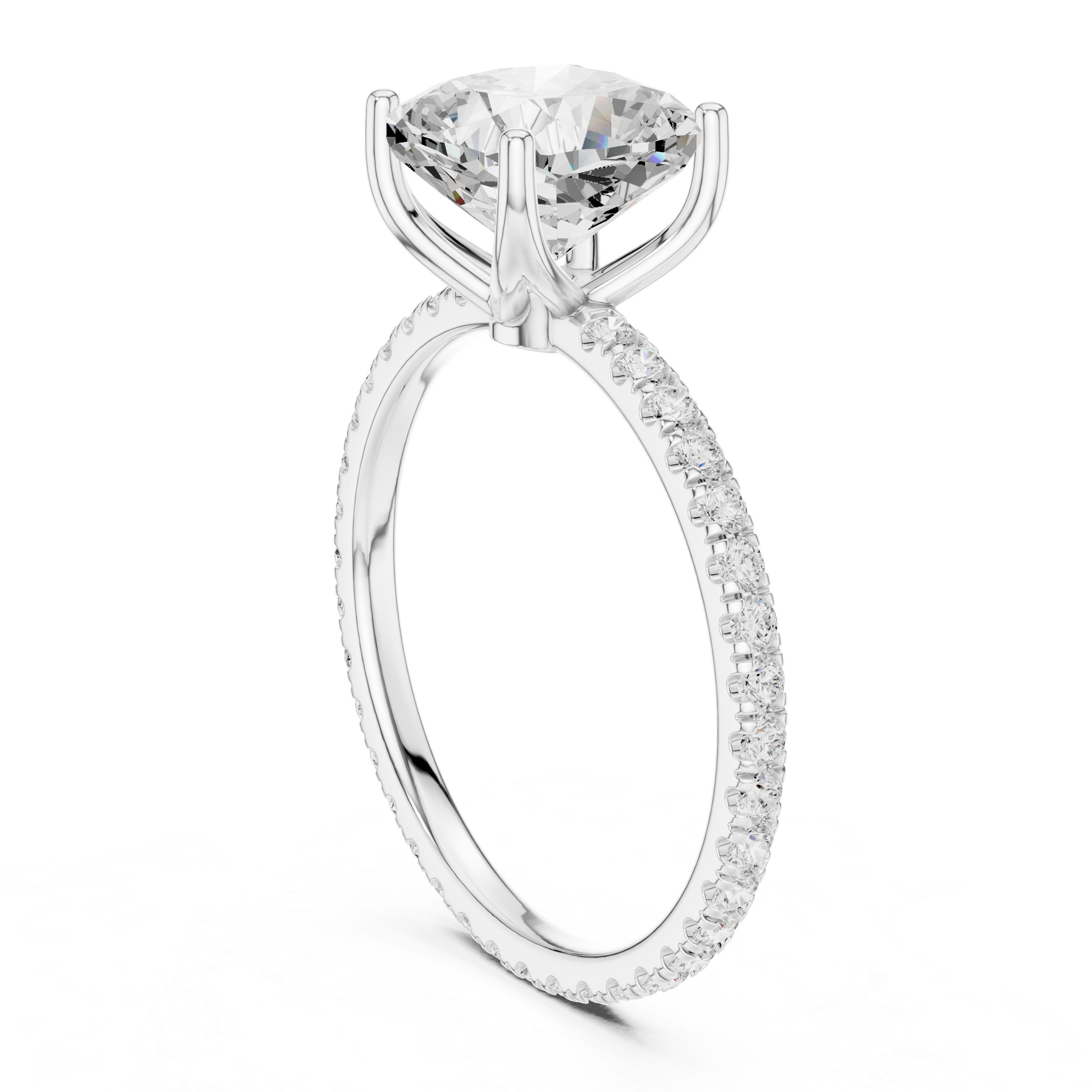Cushion Cut Solitaire Engagement Ring with Pavé Diamond Band