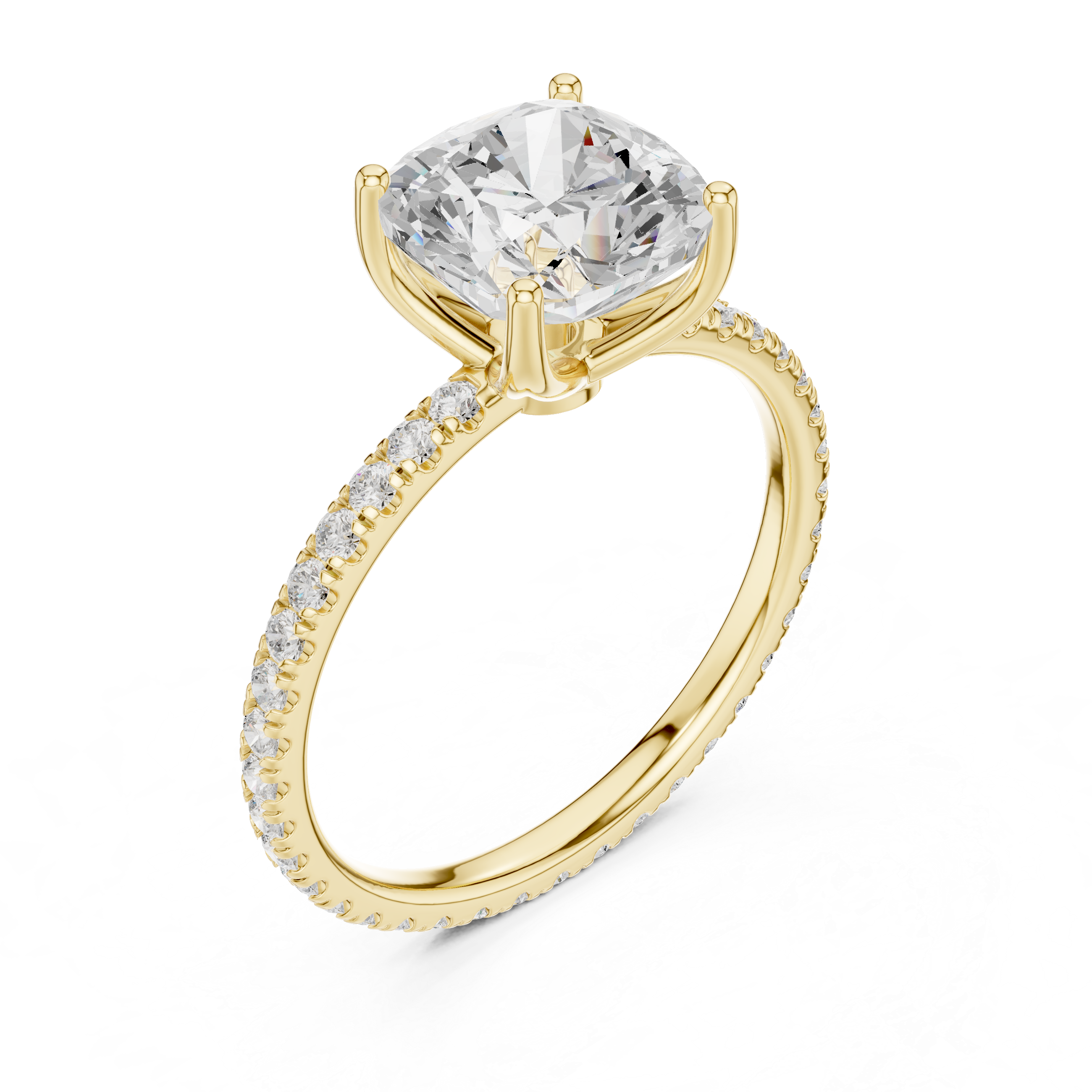 Cushion Cut Solitaire Engagement Ring with Pavé Diamond Band