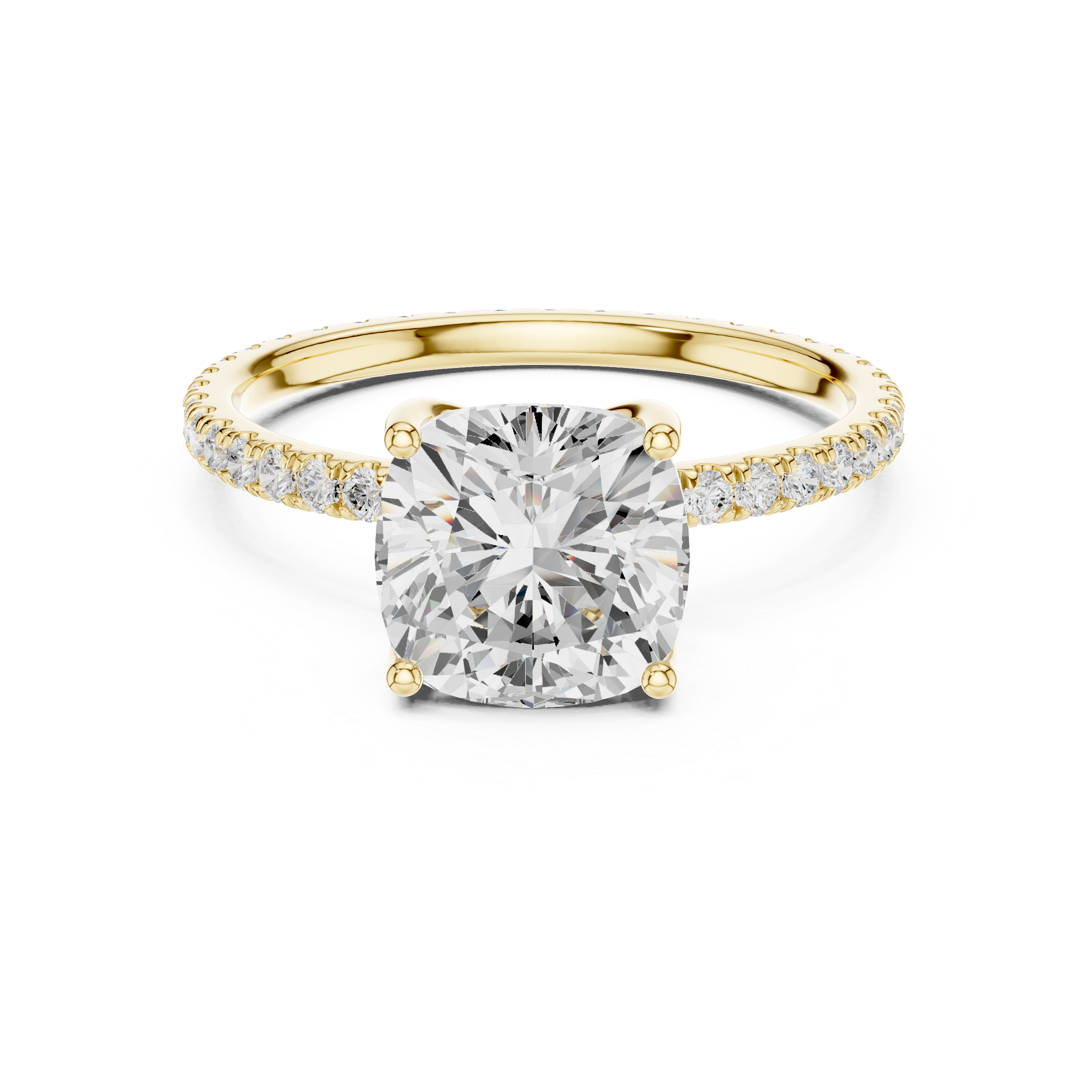 Cushion Cut Solitaire Engagement Ring with Pavé Diamond Band