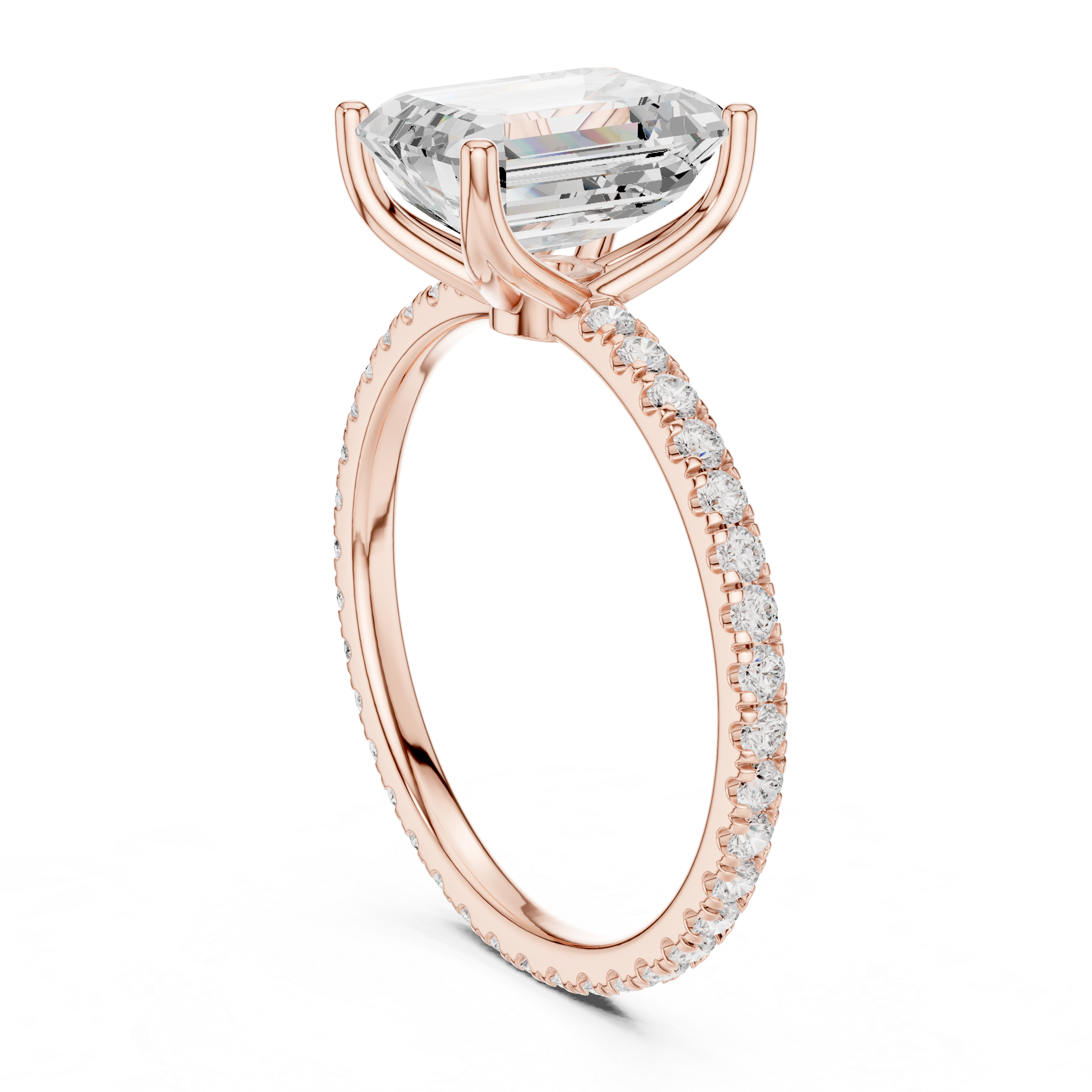 Emerald Cut Solitaire Engagement Ring with Pavé Diamond Band