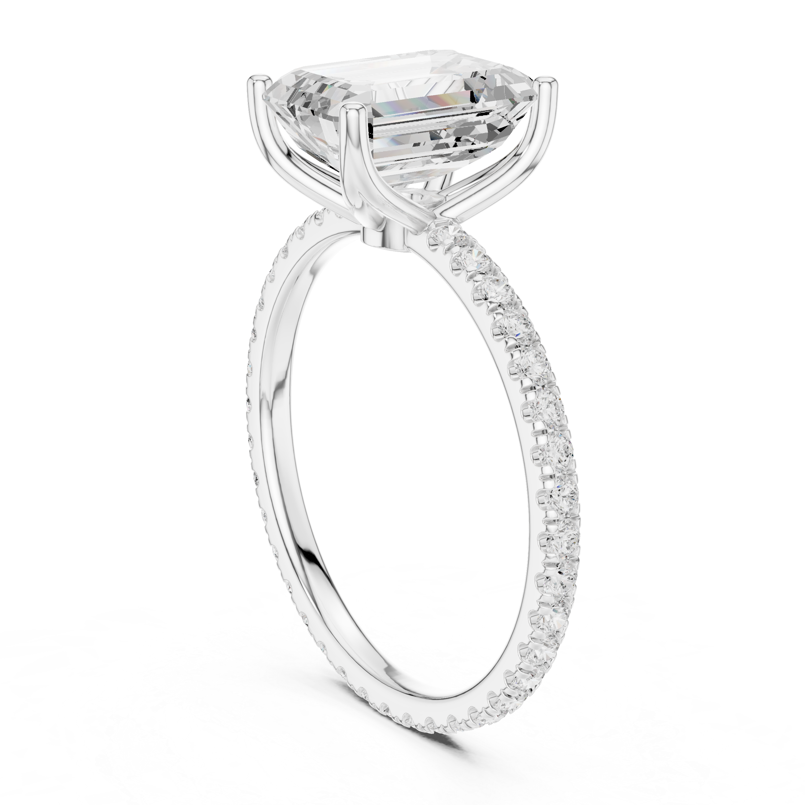 Emerald Cut Solitaire Engagement Ring with Pavé Diamond Band
