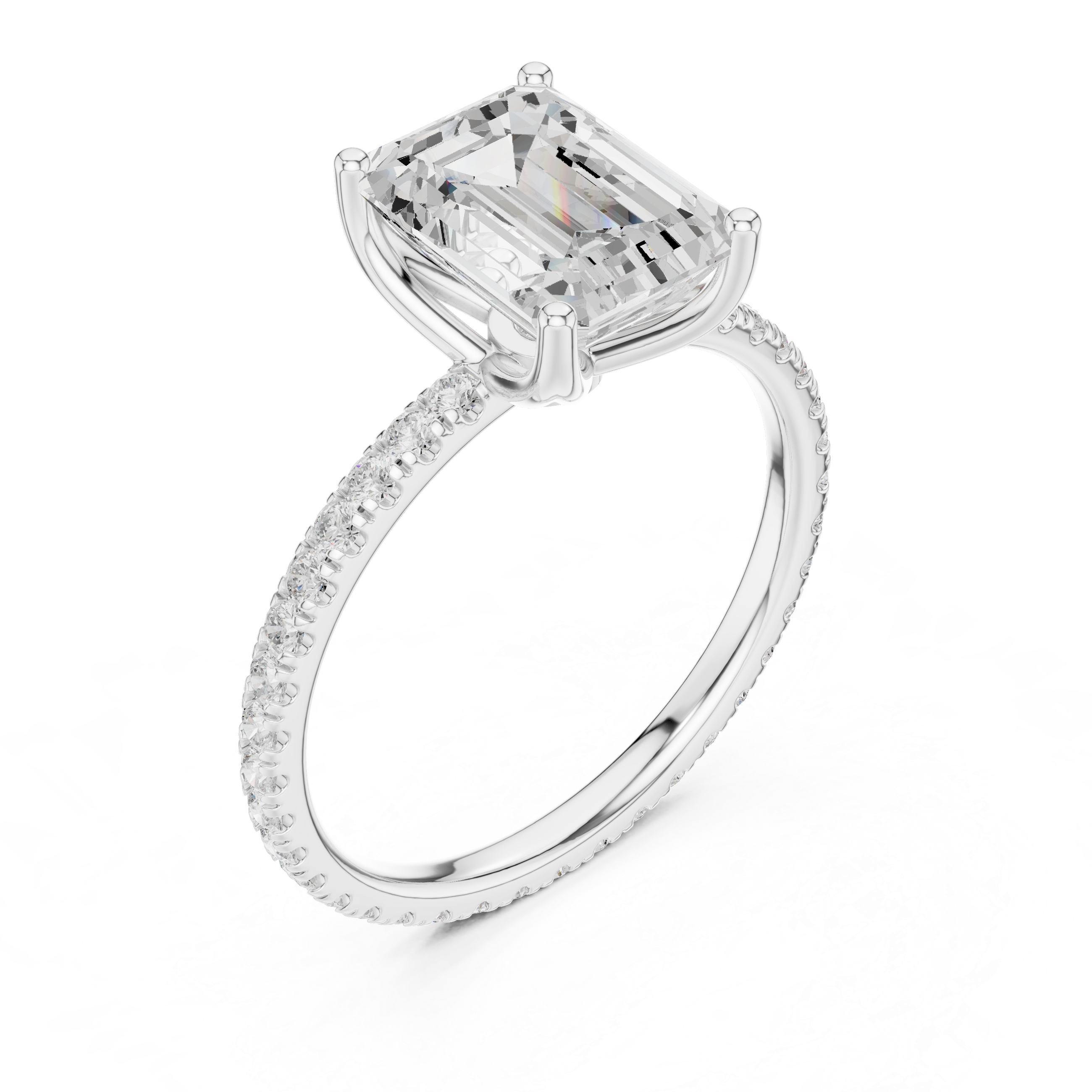 Emerald Cut Solitaire Engagement Ring with Pavé Diamond Band