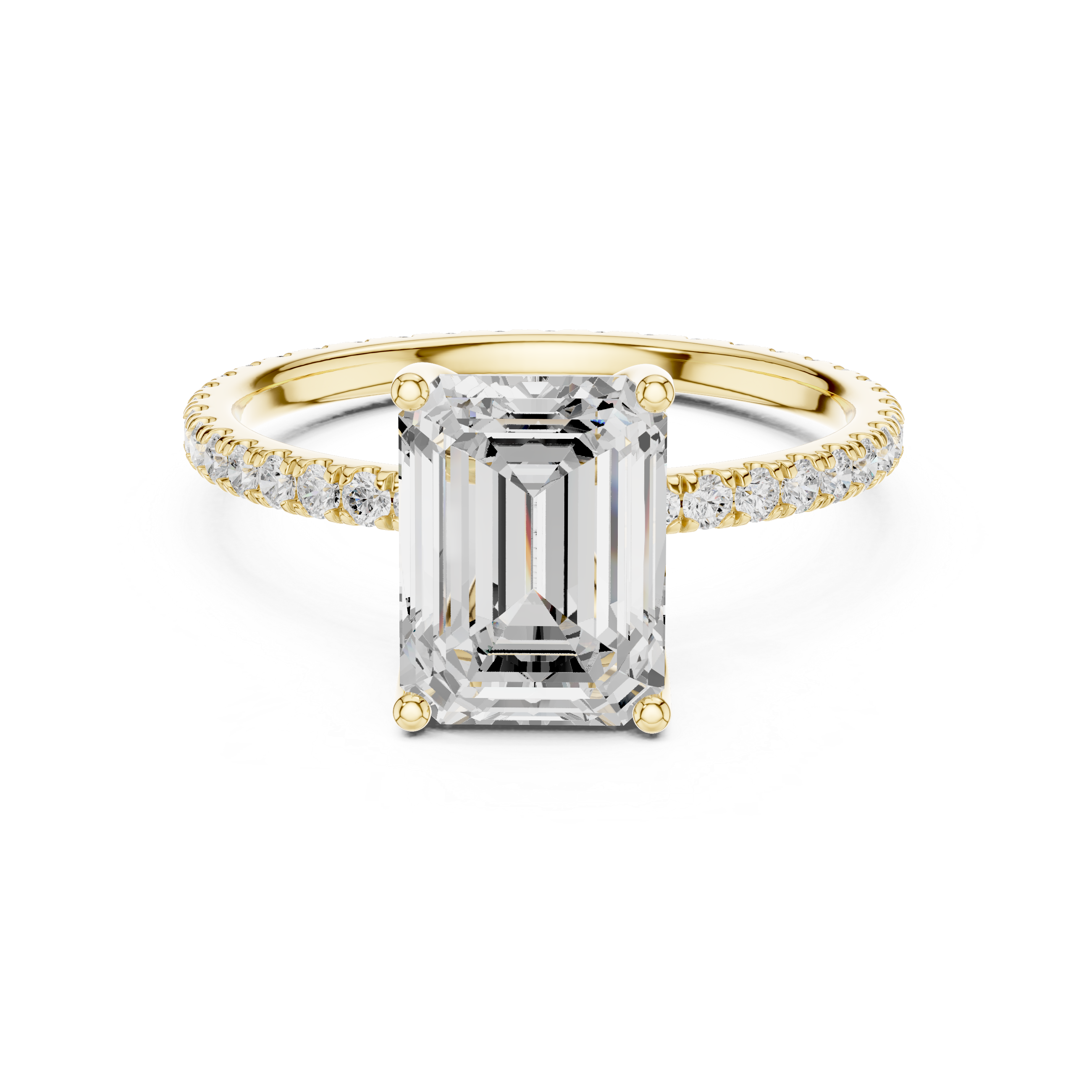 Emerald Cut Solitaire Engagement Ring with Pavé Diamond Band