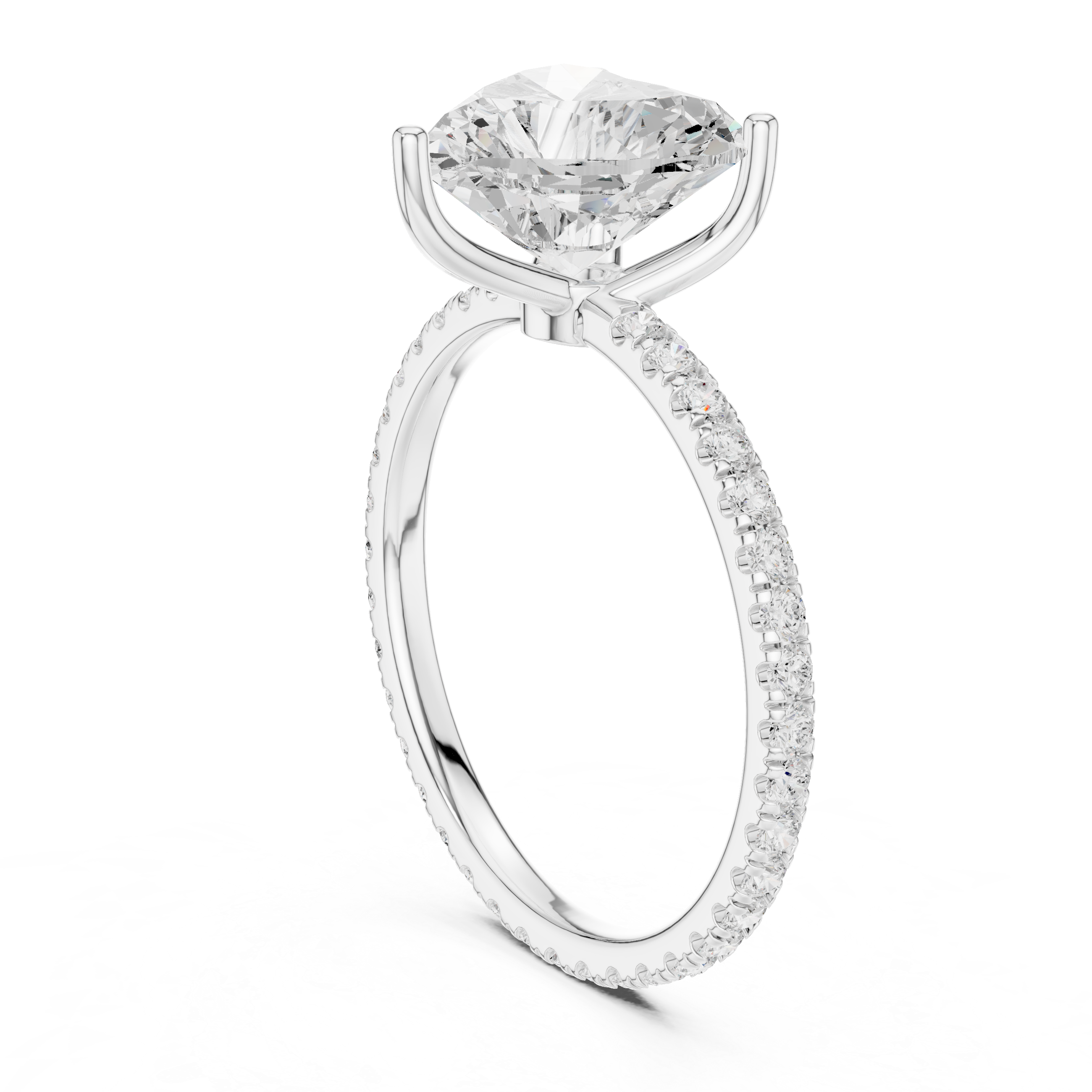 Heart Cut Solitaire Engagement Ring with Pavé Diamond Band