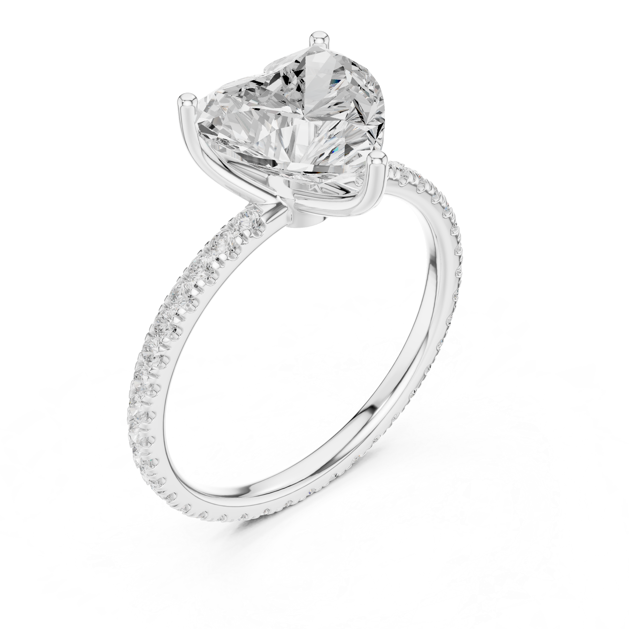Heart Cut Solitaire Engagement Ring with Pavé Diamond Band