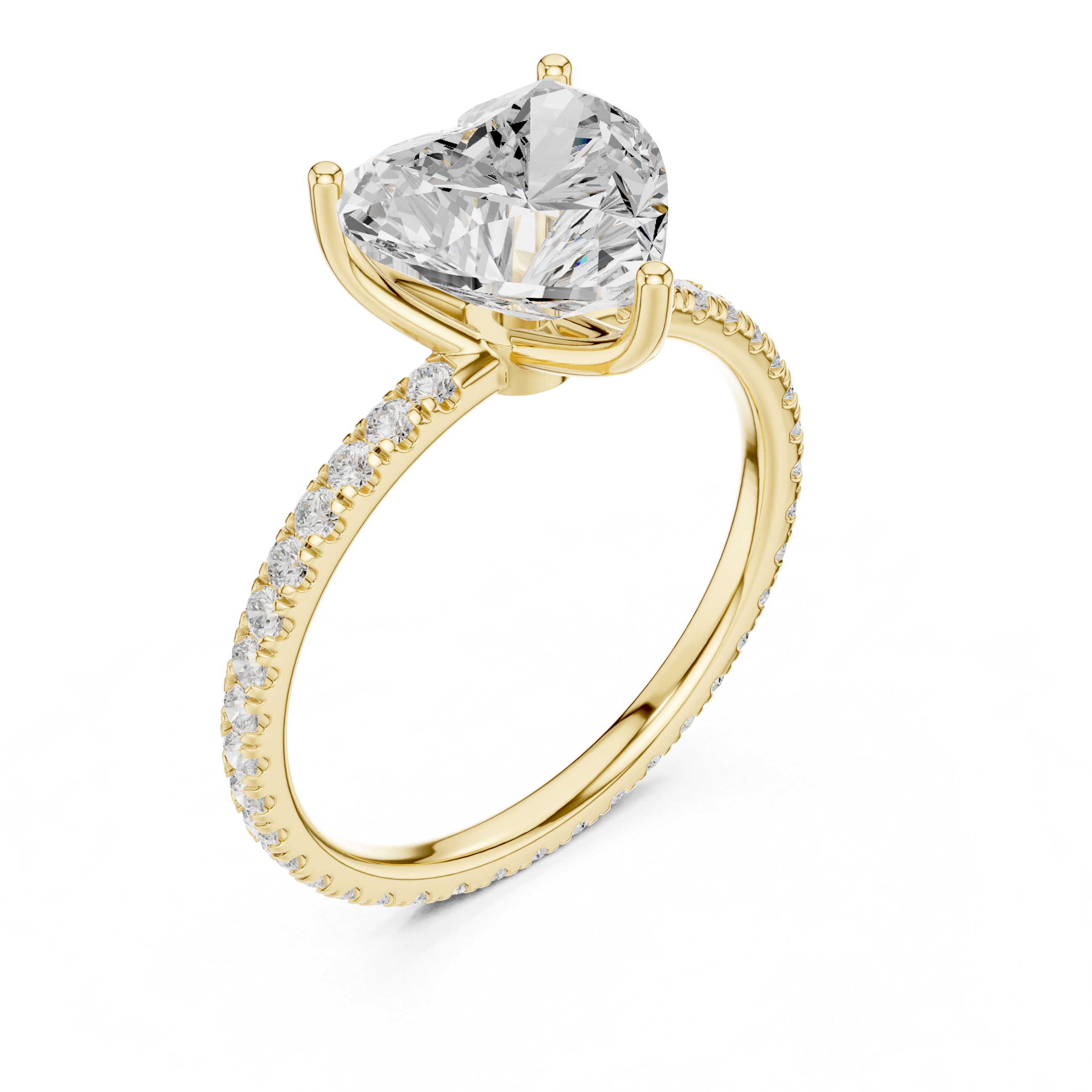 Heart Cut Solitaire Engagement Ring with Pavé Diamond Band