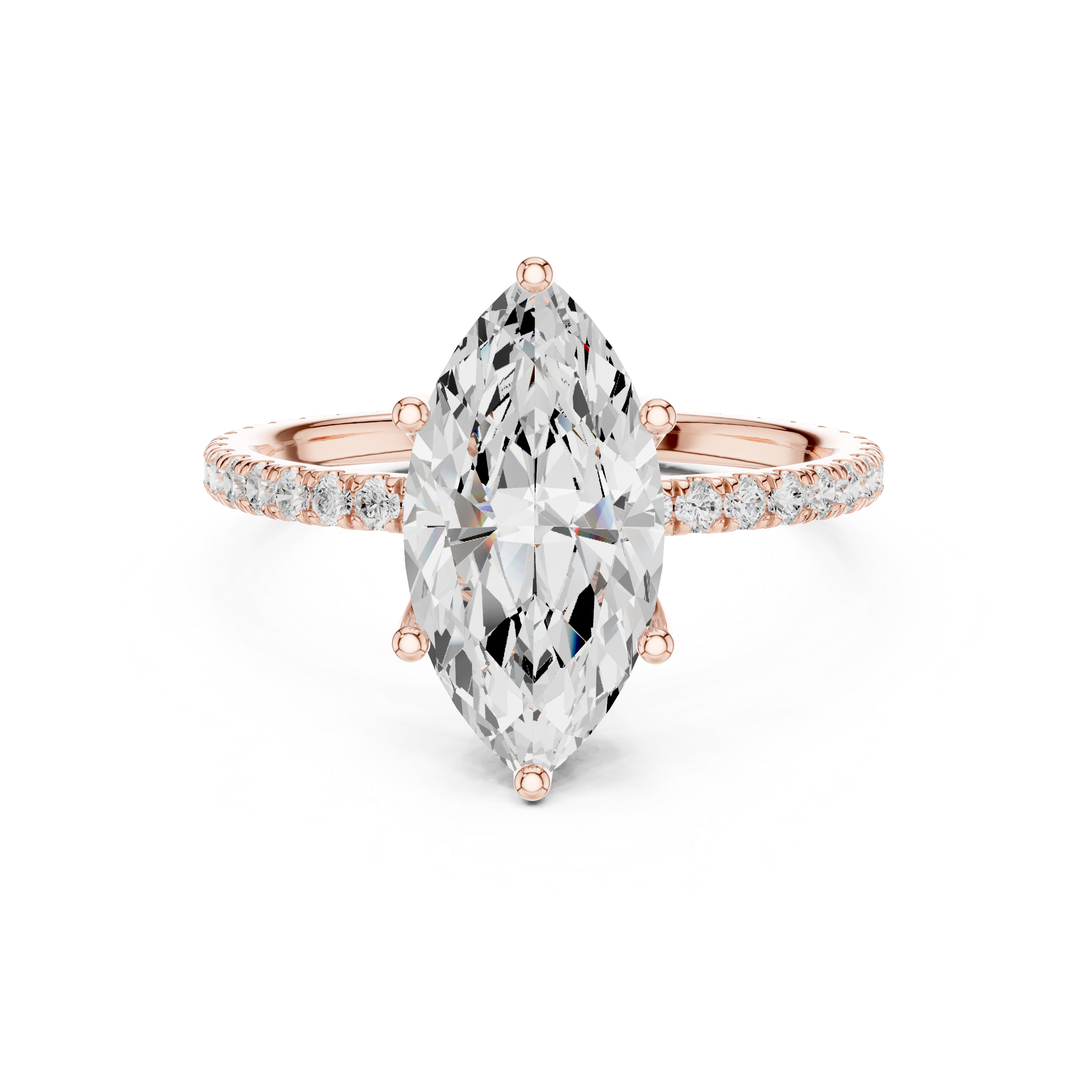 Marquise Cut Solitaire Engagement Ring with Pavé Diamond Band