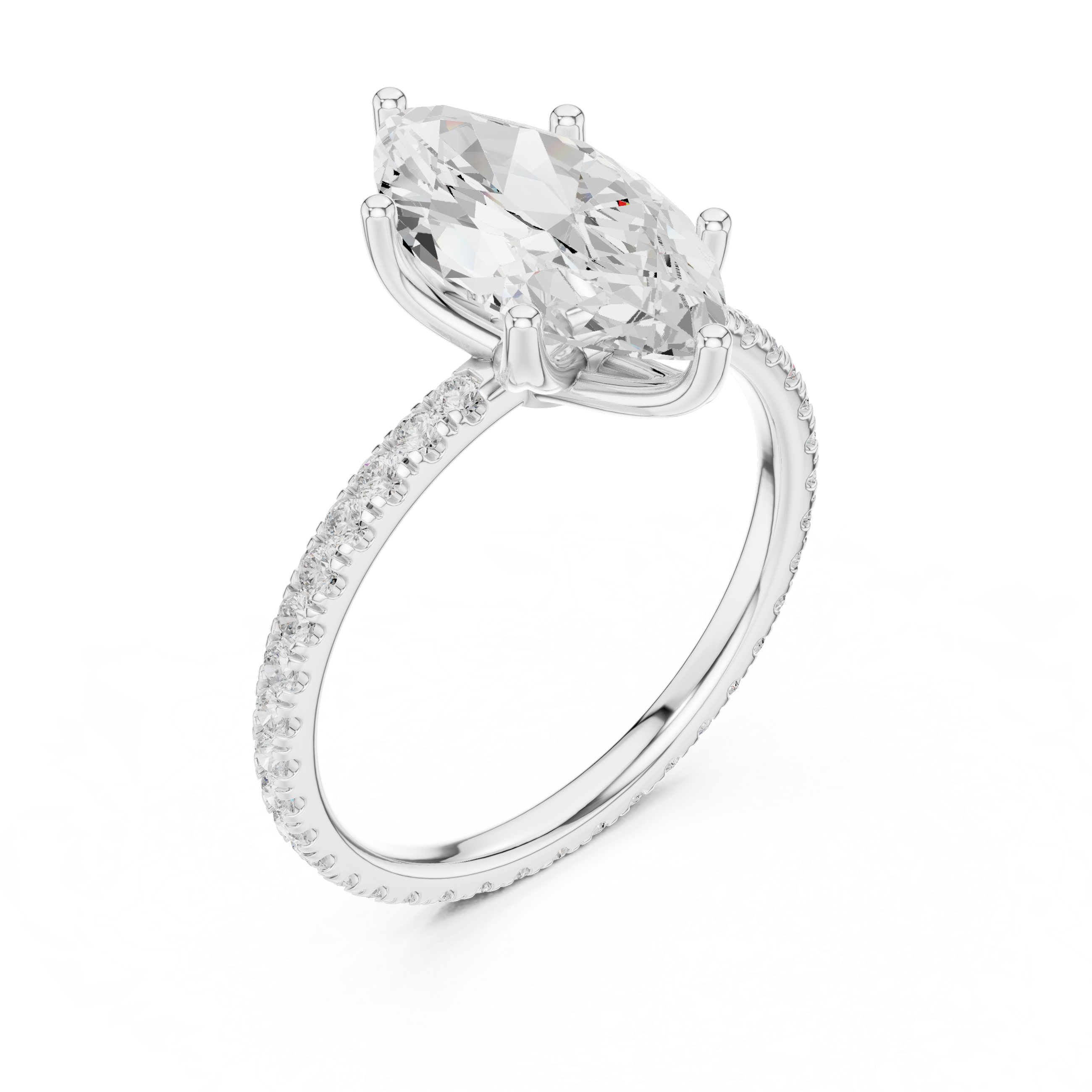 Marquise Cut Solitaire Engagement Ring with Pavé Diamond Band