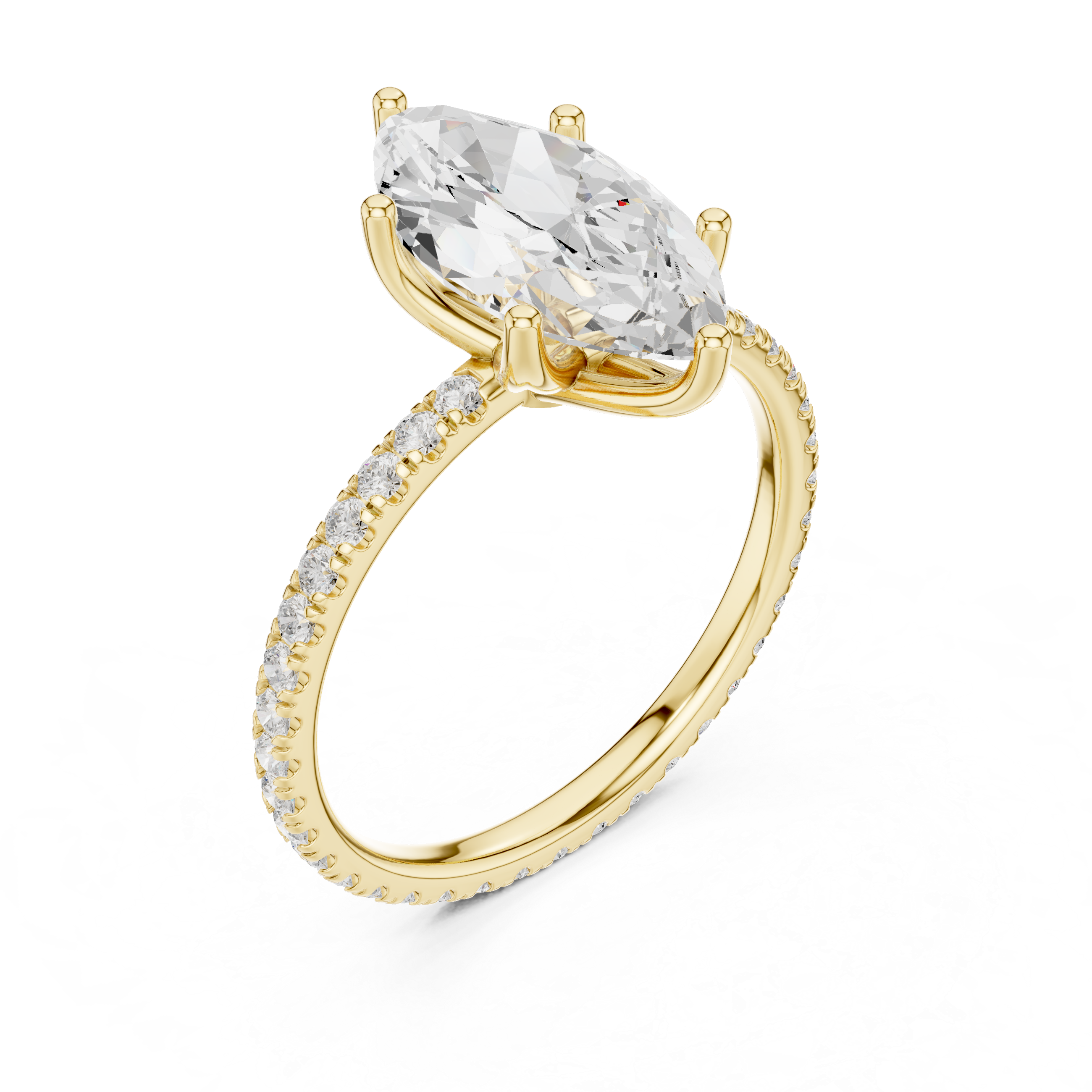 Marquise Cut Solitaire Engagement Ring with Pavé Diamond Band