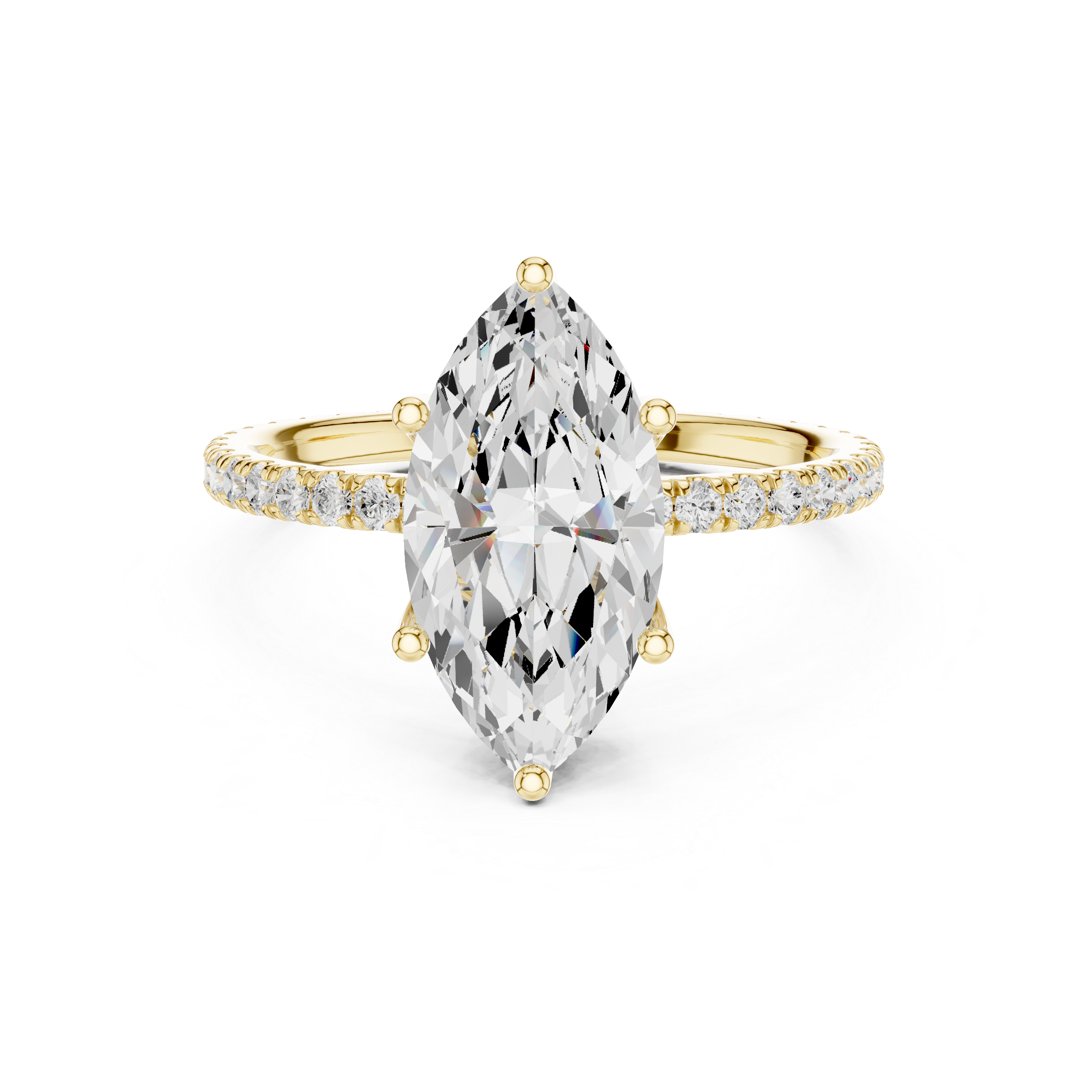 Marquise Cut Solitaire Engagement Ring with Pavé Diamond Band