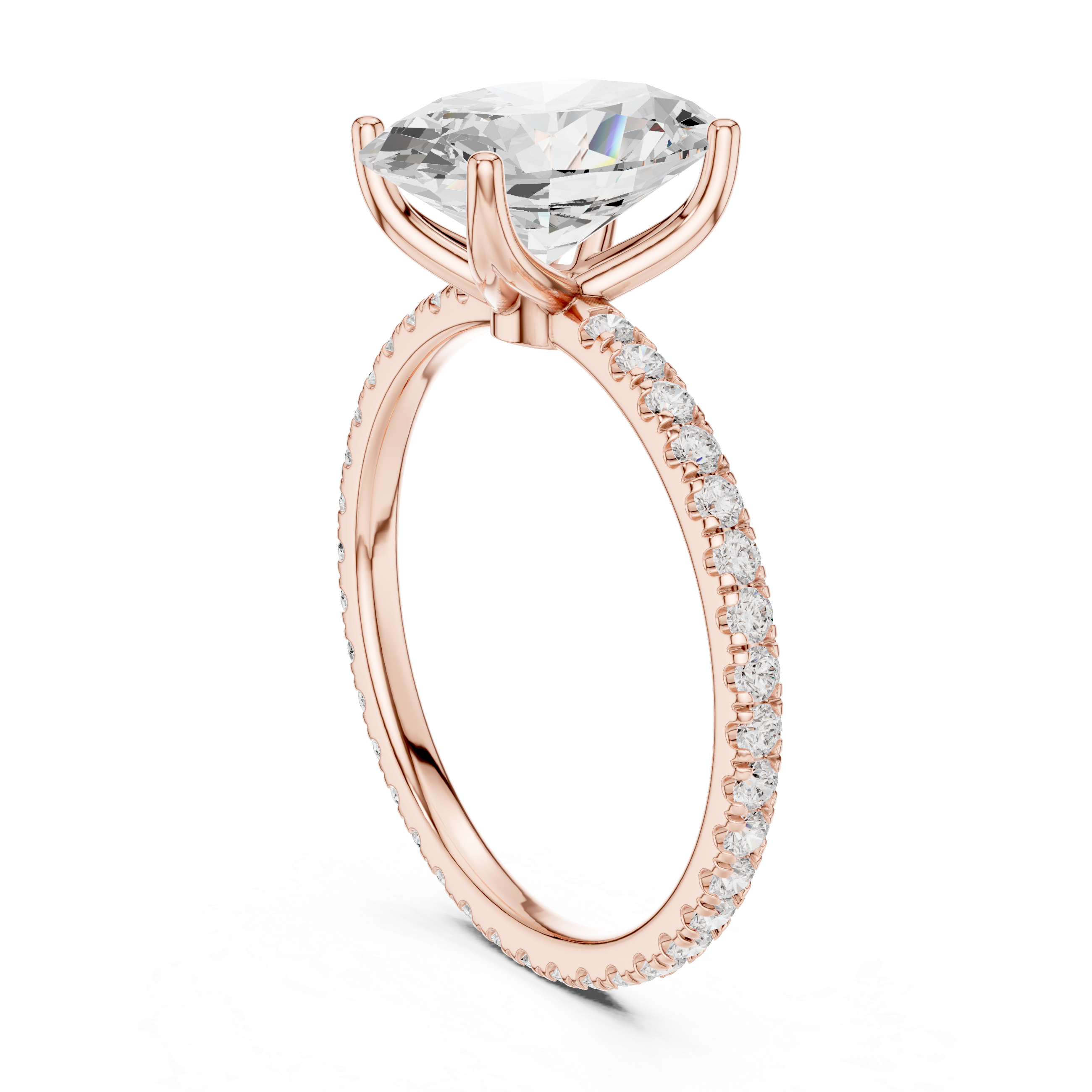 Oval Cut Solitaire Engagement Ring with Pavé Diamond Band
