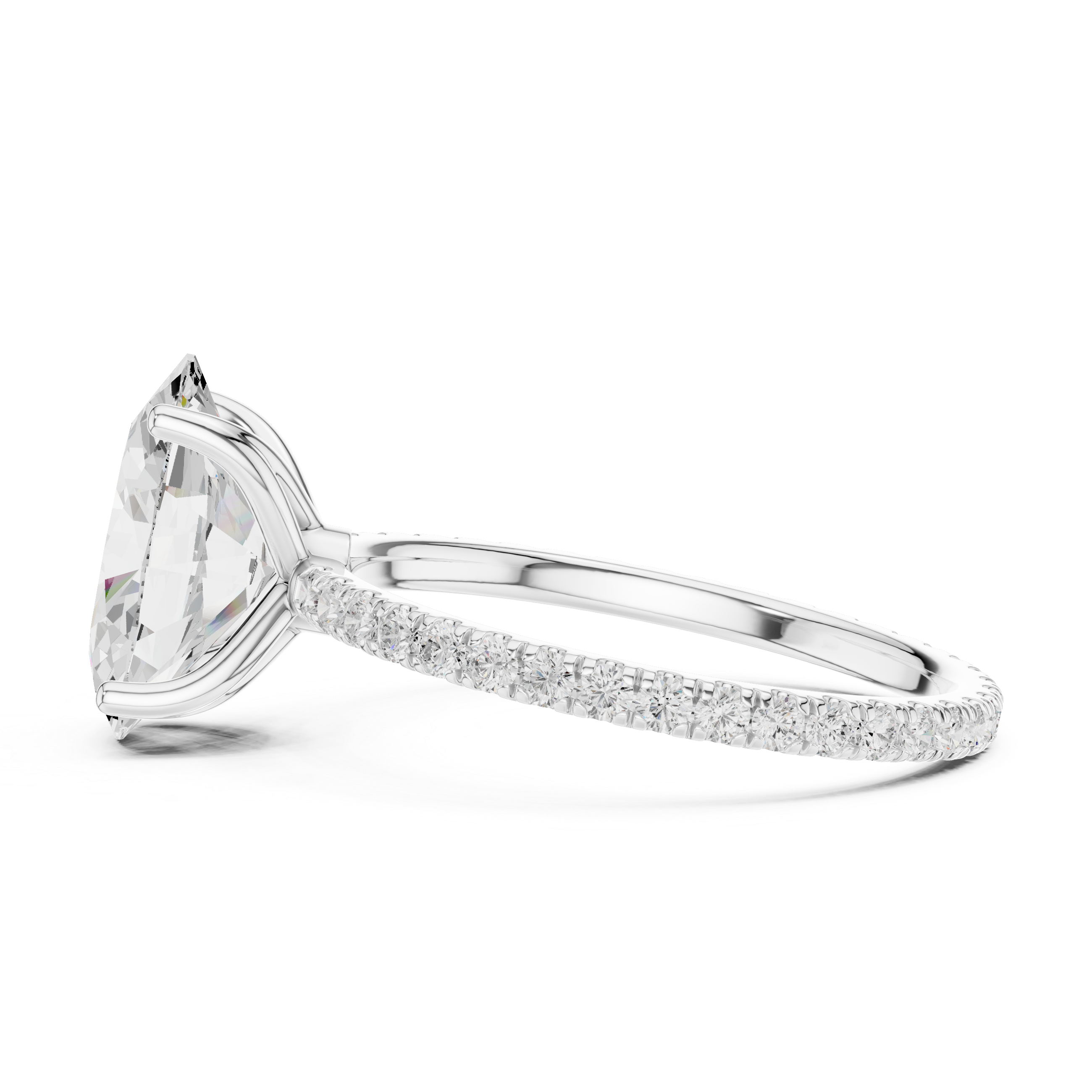 Oval Cut Solitaire Engagement Ring with Pavé Diamond Band