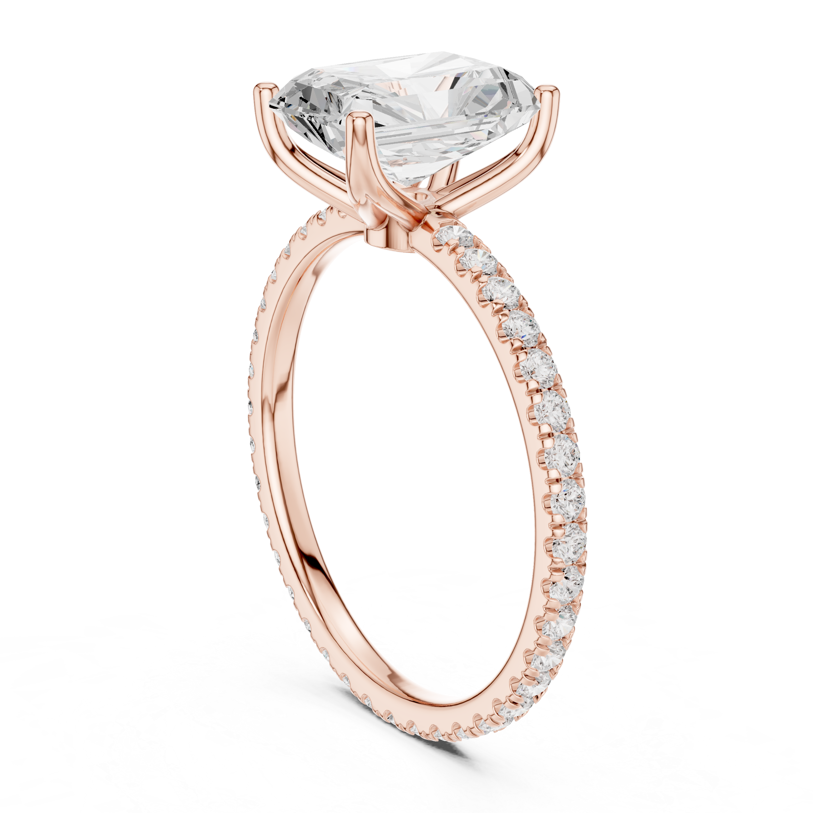 Radiant Cut Solitaire Engagement Ring with Pavé Diamond Band