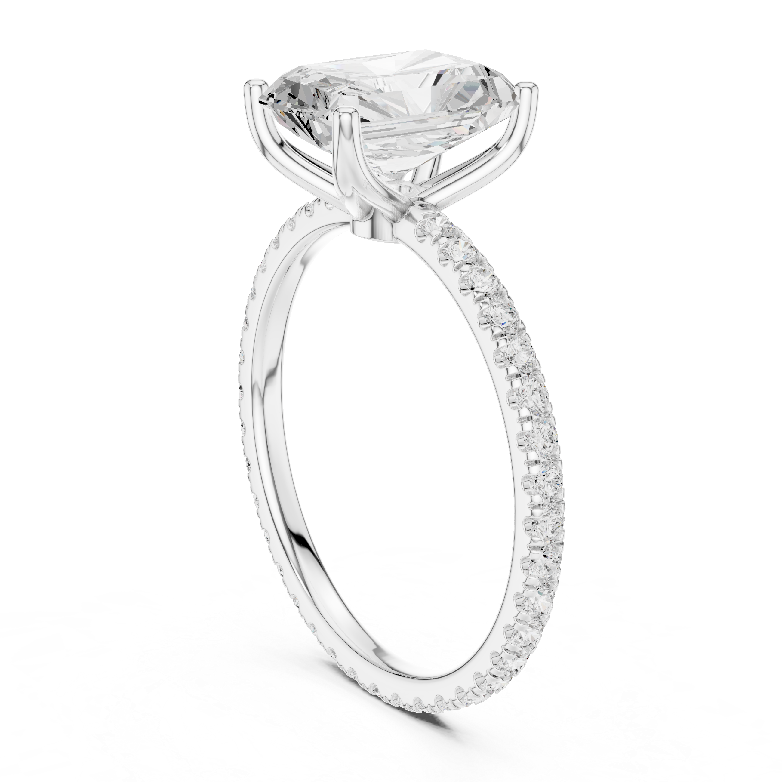 Radiant Cut Solitaire Engagement Ring with Pavé Diamond Band