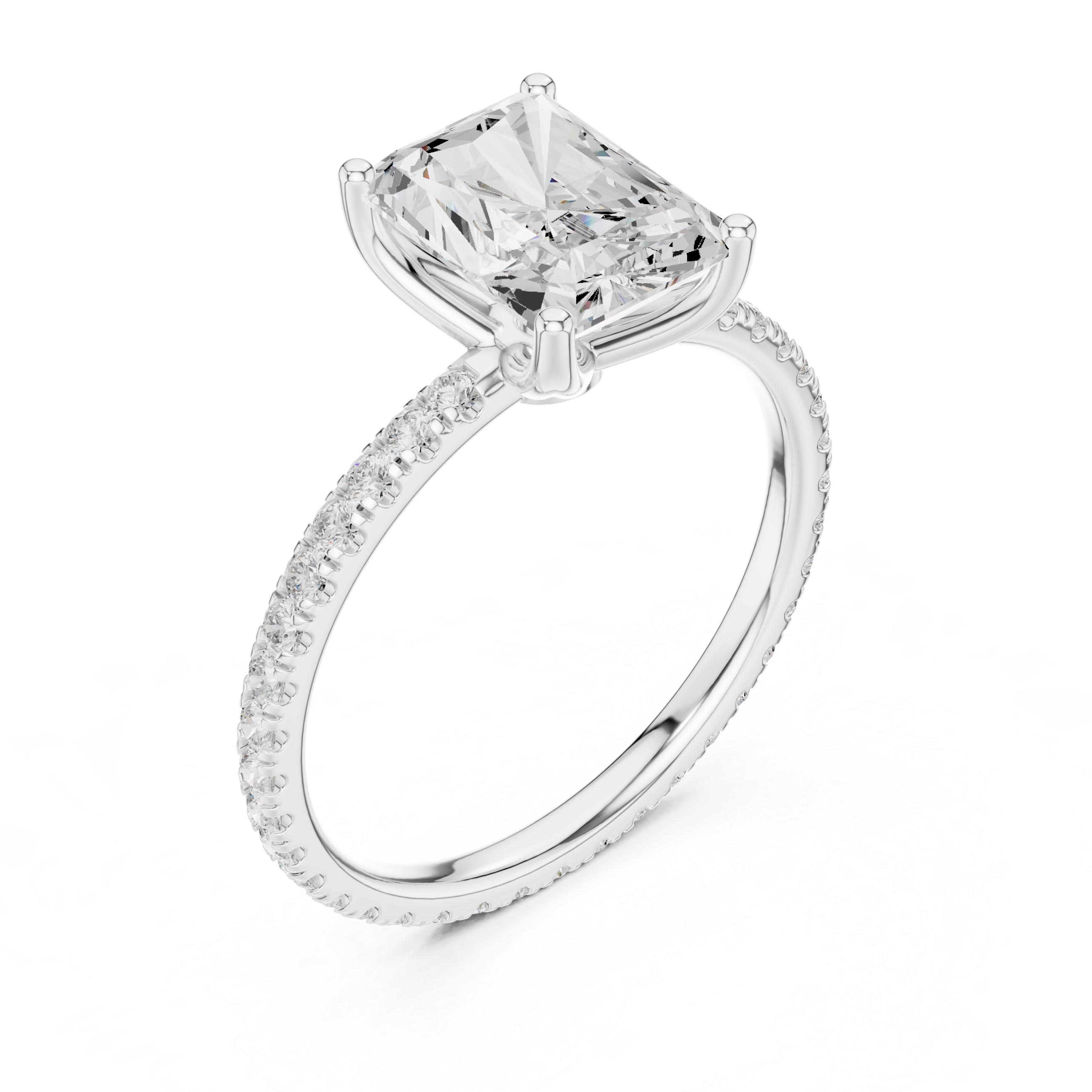 Radiant Cut Solitaire Engagement Ring with Pavé Diamond Band