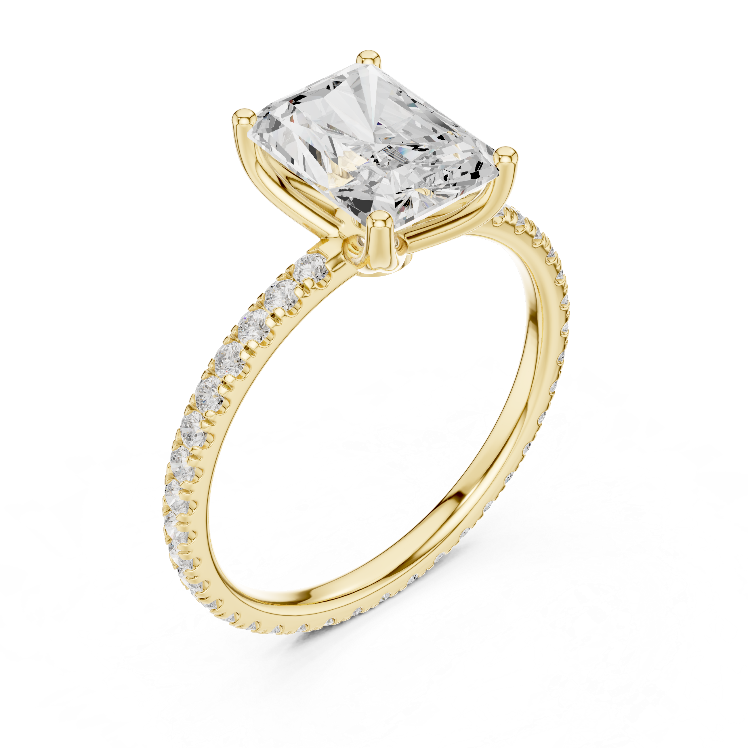 Radiant Cut Solitaire Engagement Ring with Pavé Diamond Band