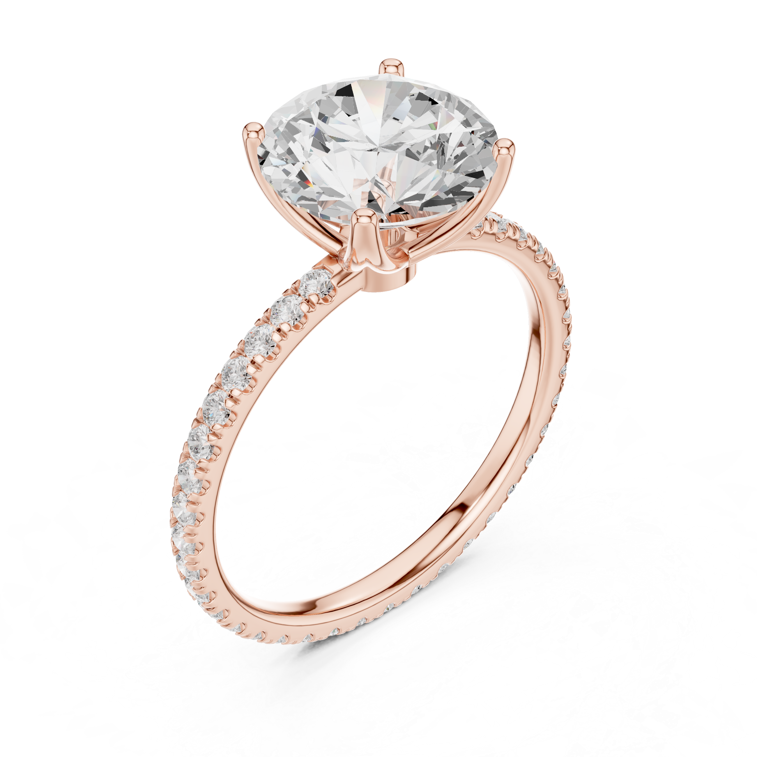 Round Brilliant Solitaire Engagement Ring with Pavé Diamond Band