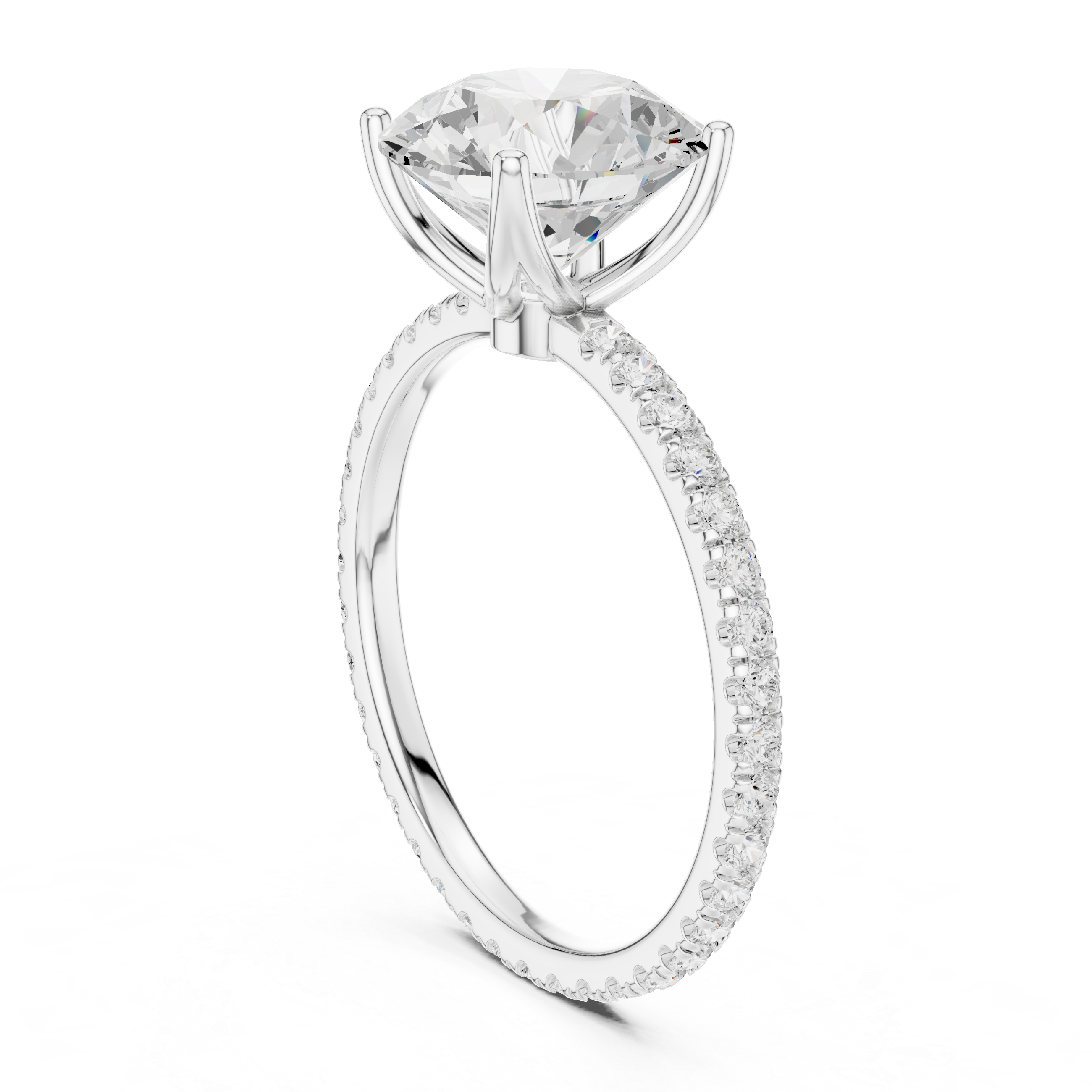 Round Brilliant Solitaire Engagement Ring with Pavé Diamond Band