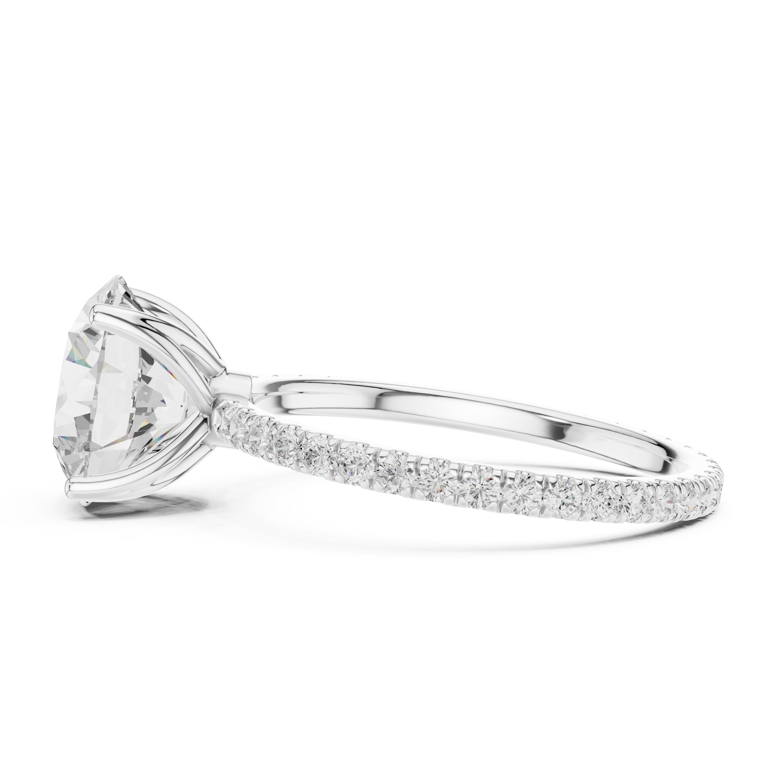 Round Brilliant Solitaire Engagement Ring with Pavé Diamond Band