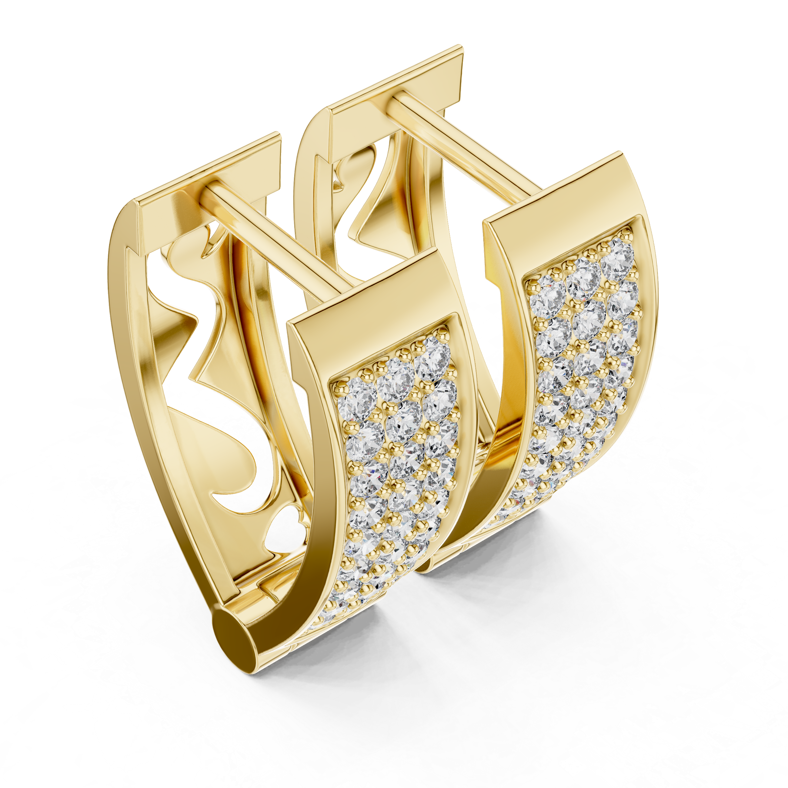 Modern Pavé Diamond Rectangular Huggie Earrings