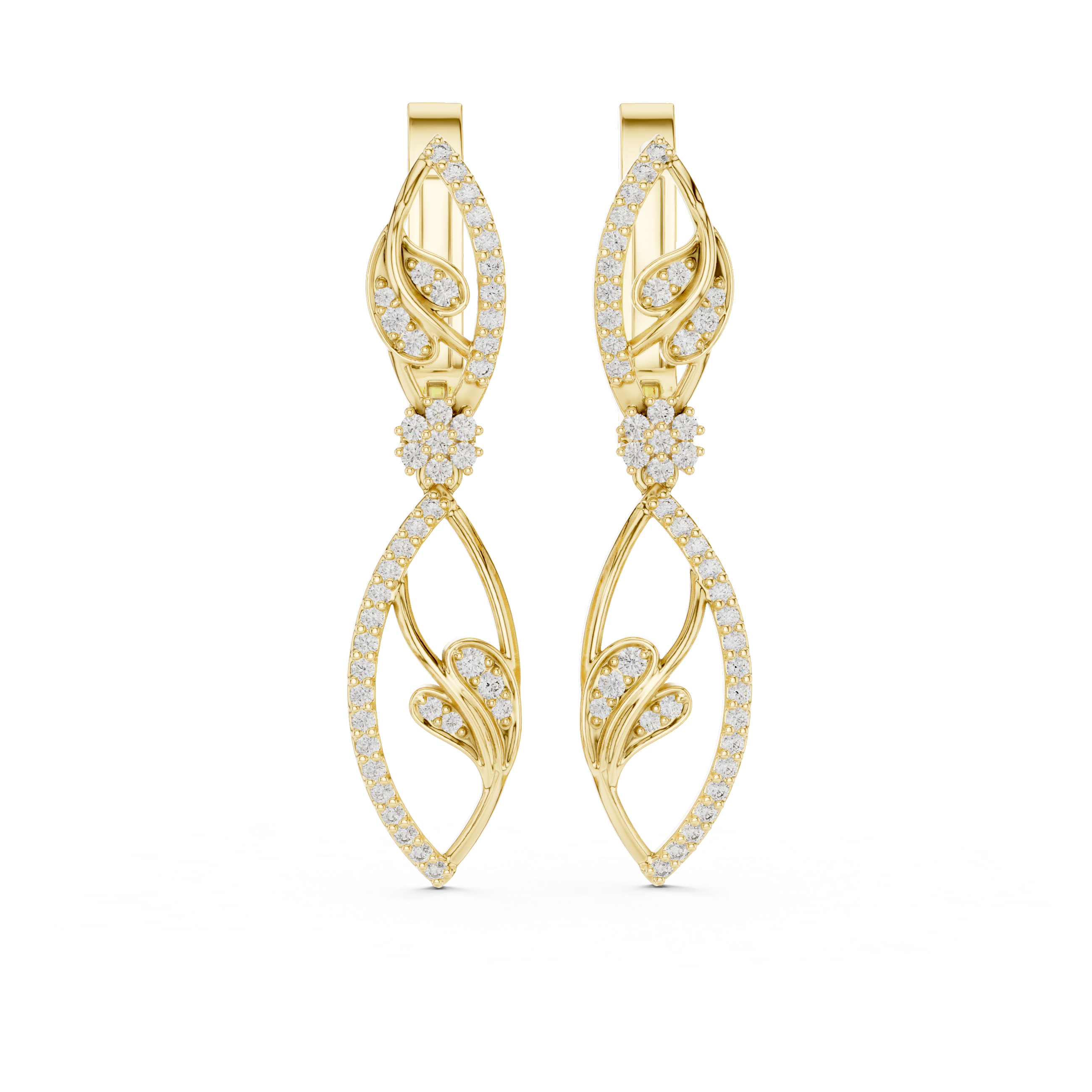 Elegant Floral Vine Diamond Drop Earrings