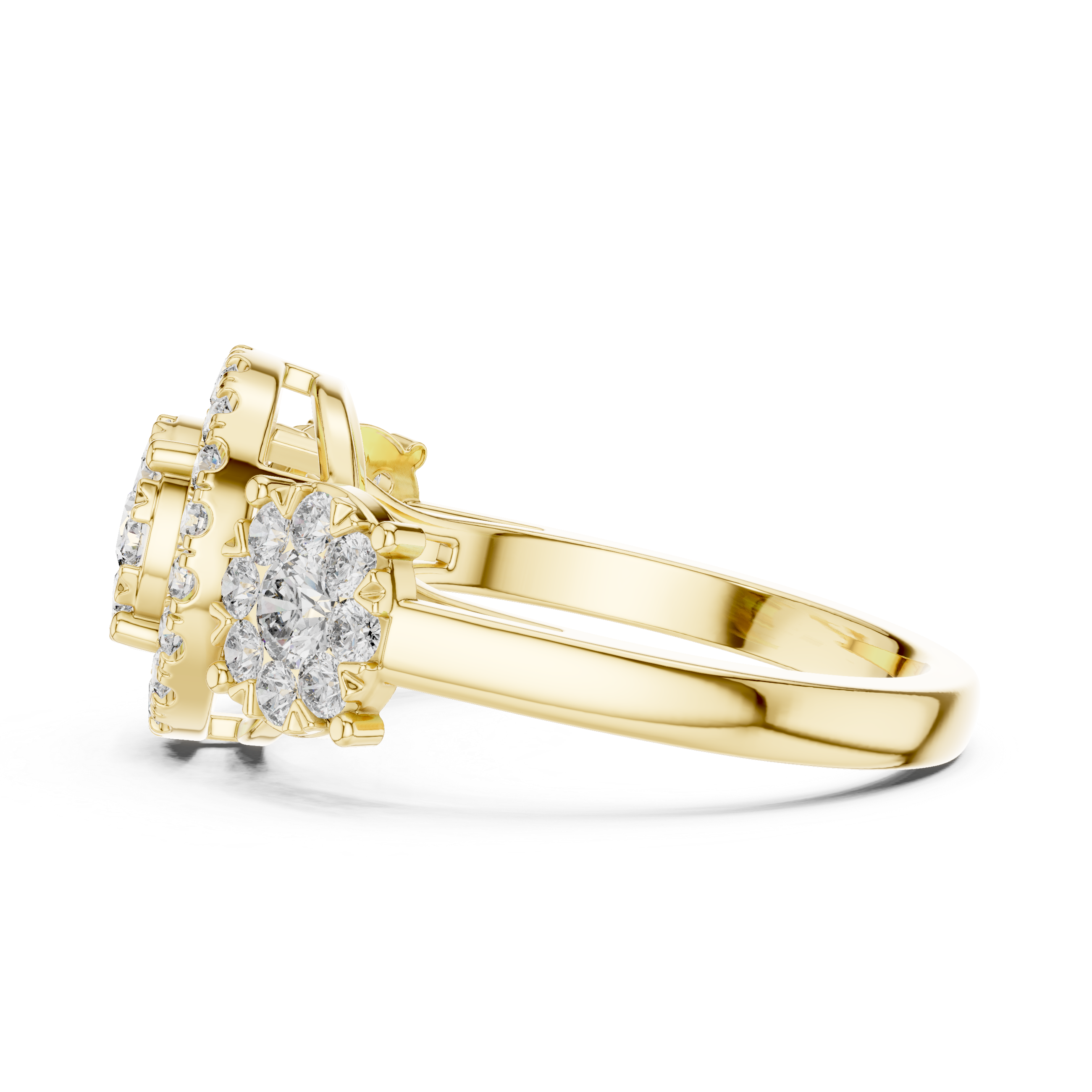 Luxury Three-Stone Diamond Halo Ring – Vintage Cluster Engagement Ring